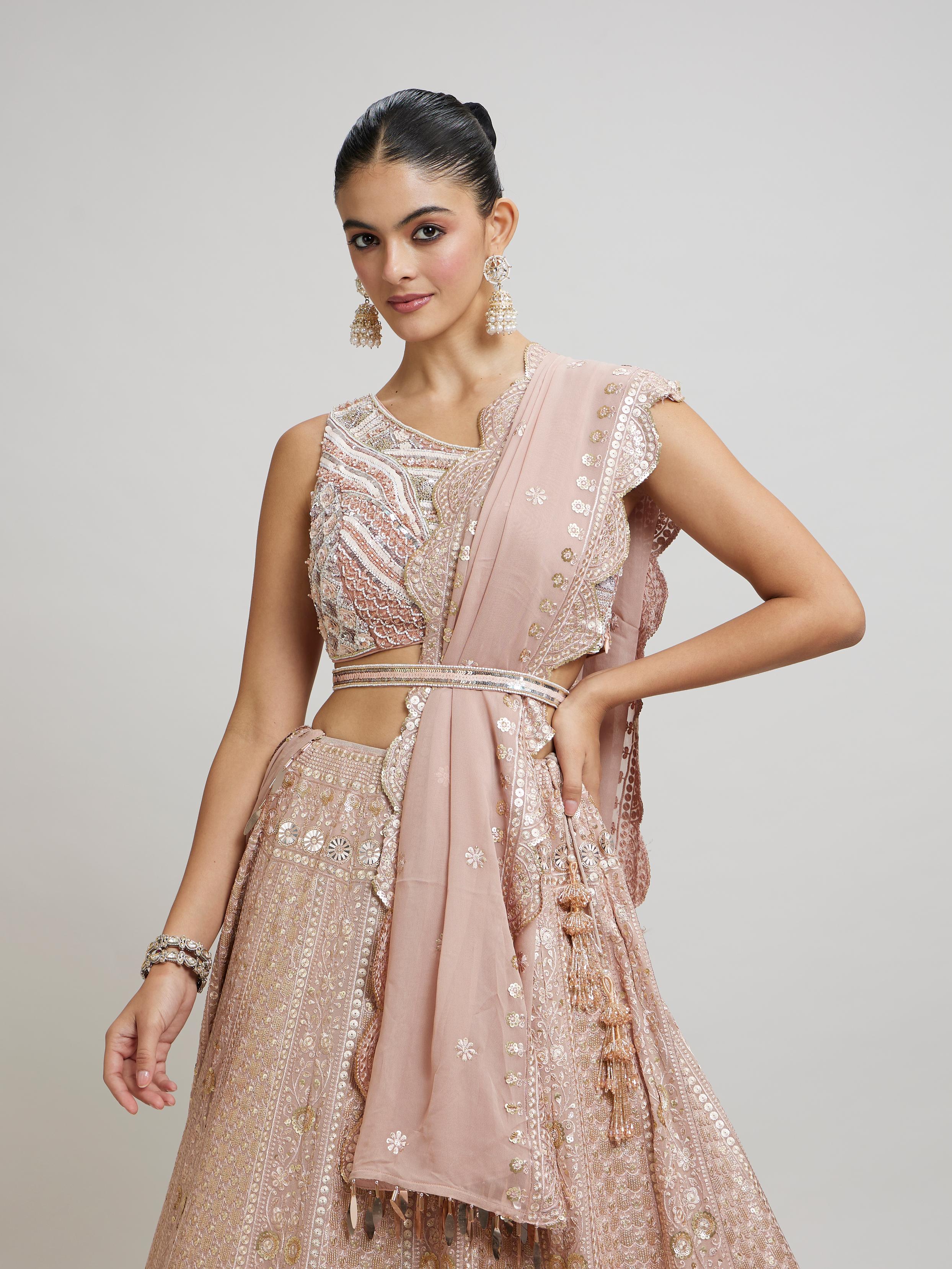 Twamev Women Blossom Pink Georgette Lehenga