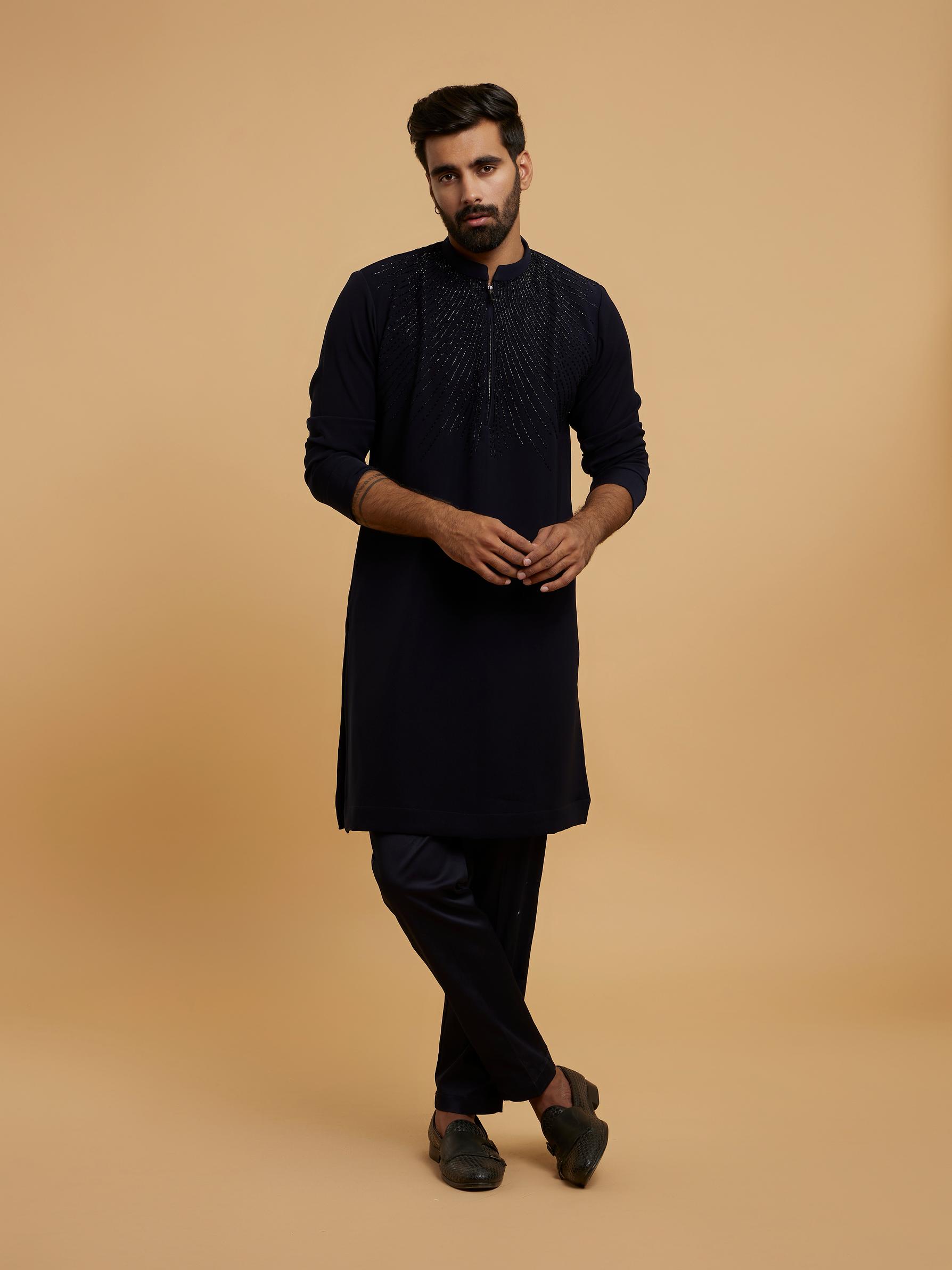 Twamev Men Dark Blue Divinity Kurta Pajama