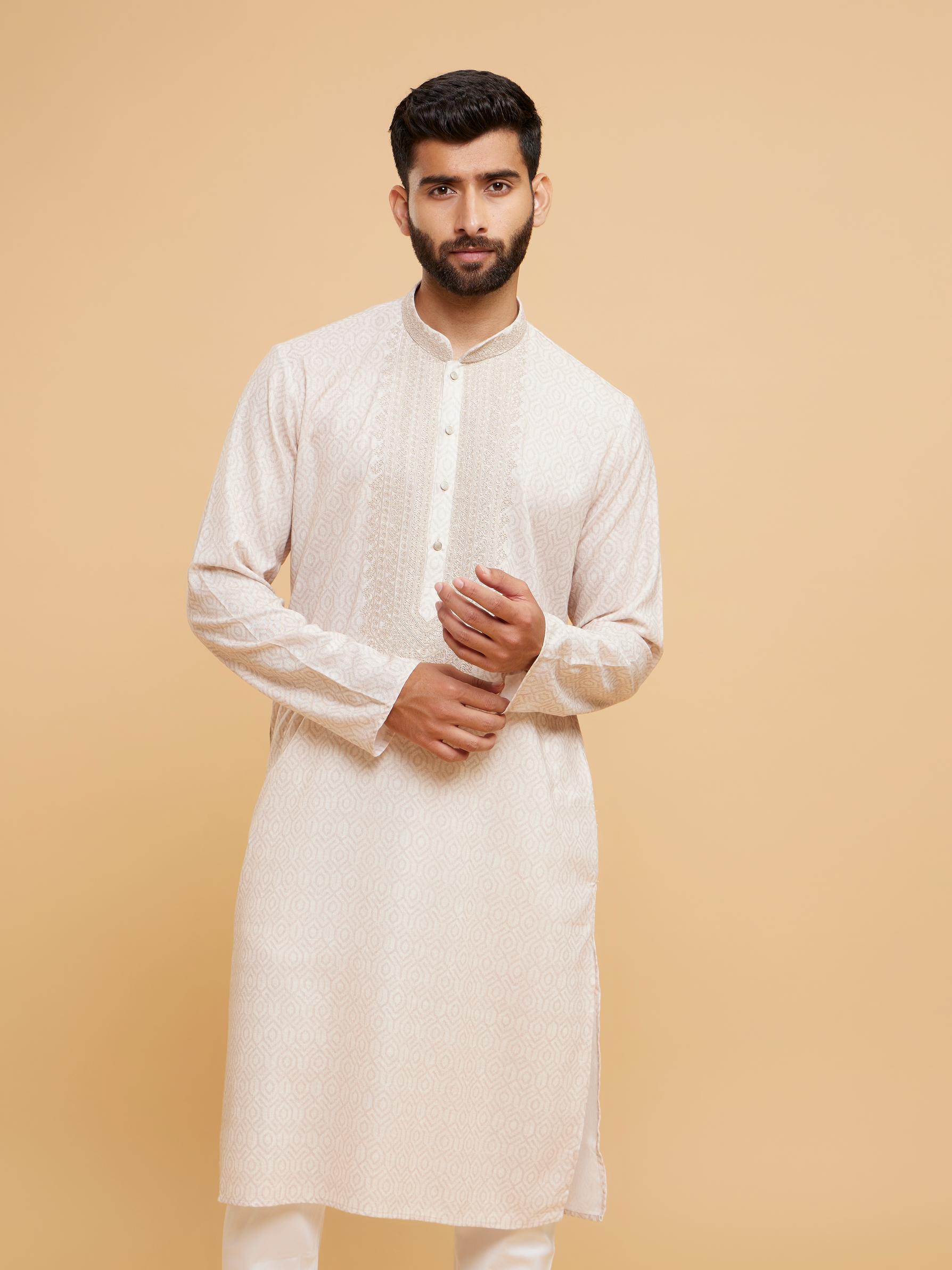 Twamev Men Beige Elegance Kurta Pajama