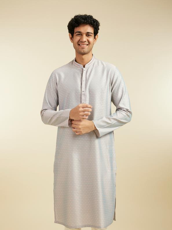 Diwas Men Smoke Grey Buta Jaal Patterned Kurta