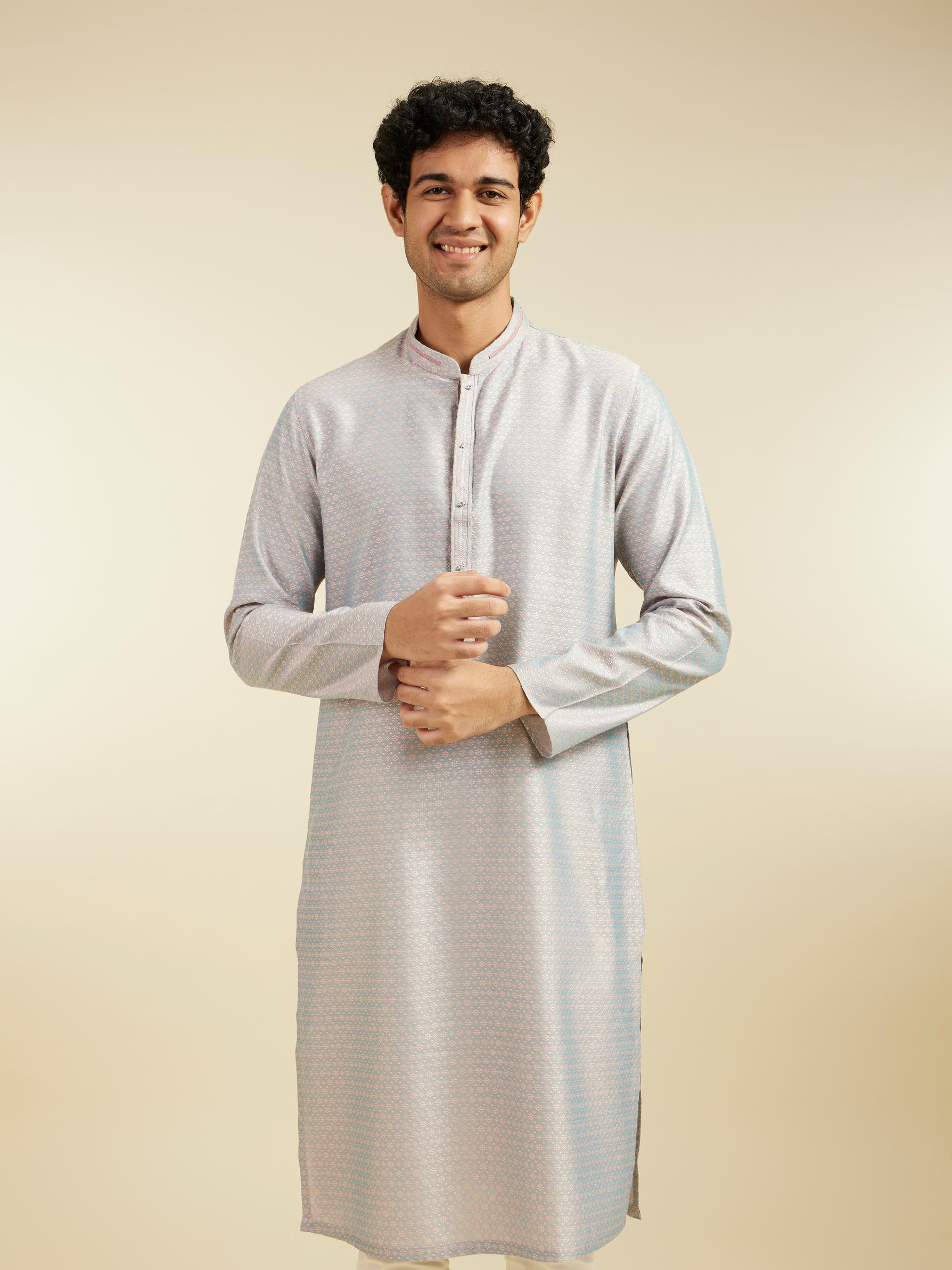 Diwas Men Smoke Grey Buta Jaal Patterned Kurta
