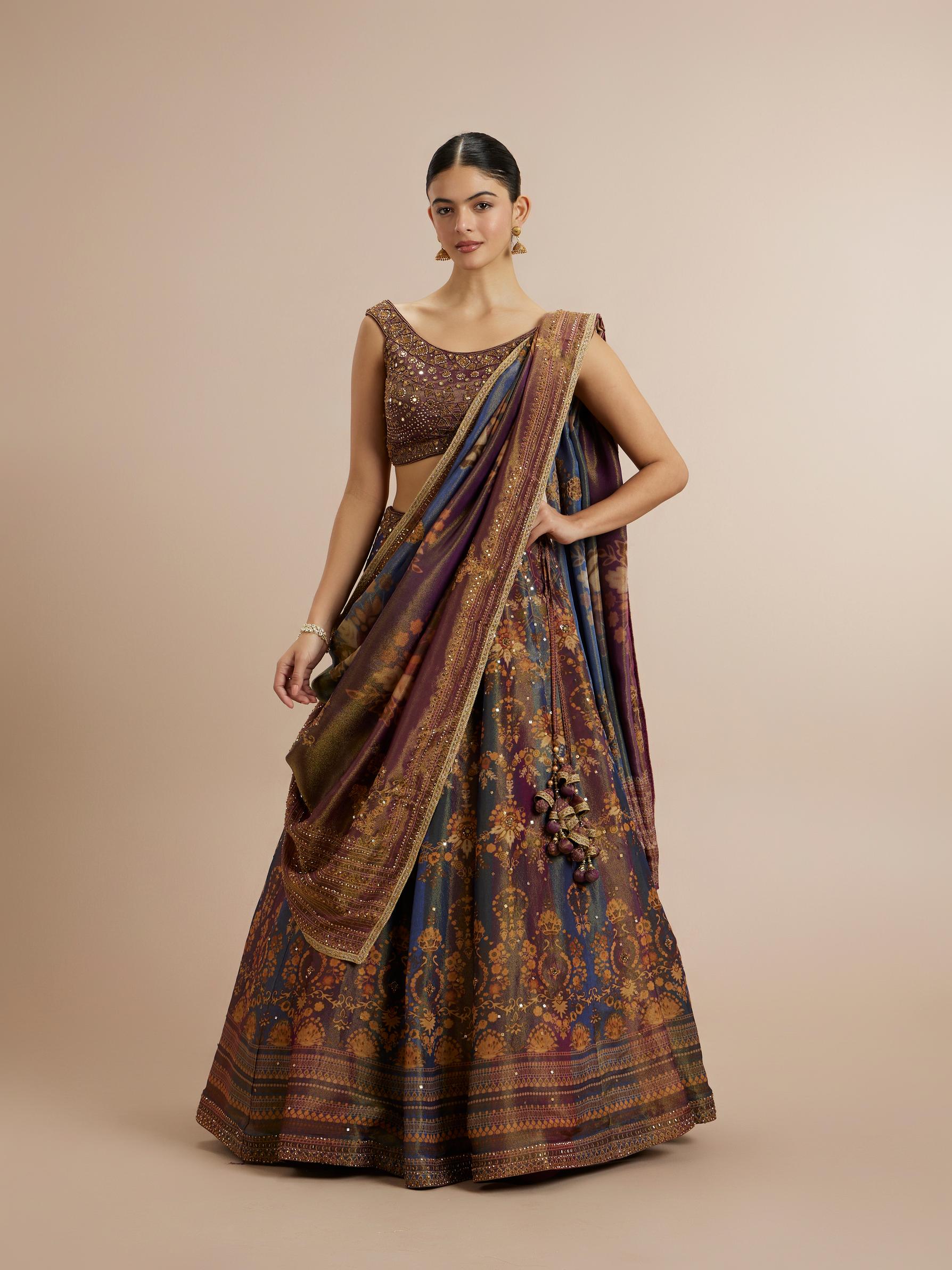 Twamev Women Glorious Brown Blended Silk Lehenga