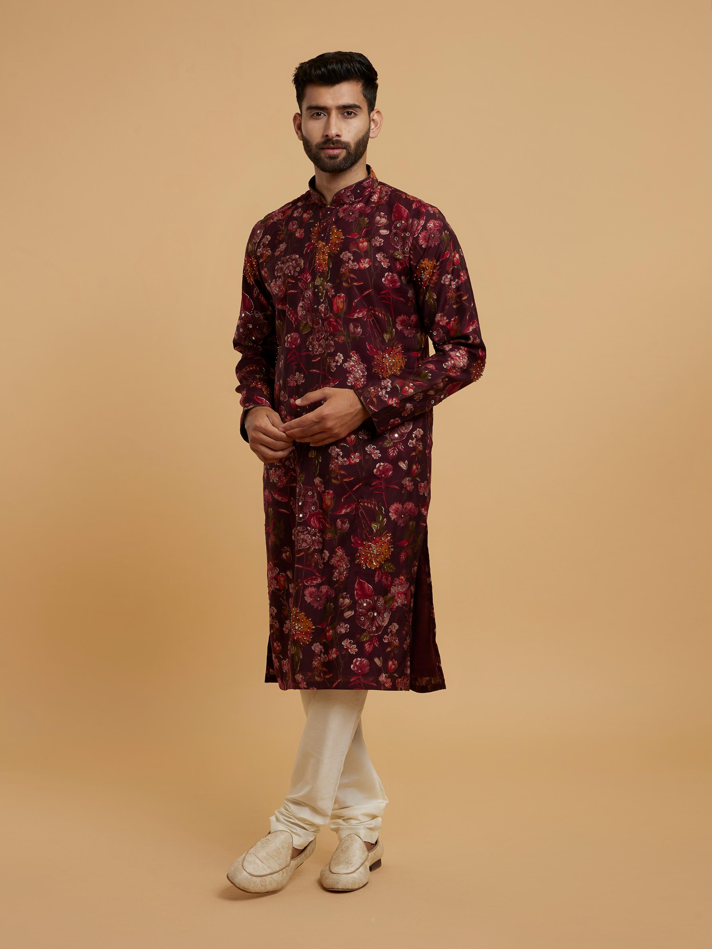 Twamev Men Elegant Wine Kurta Pajama