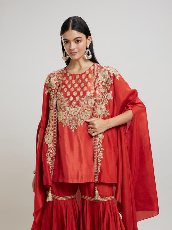 Twamev Women Sassy Orange Silk Indo Western