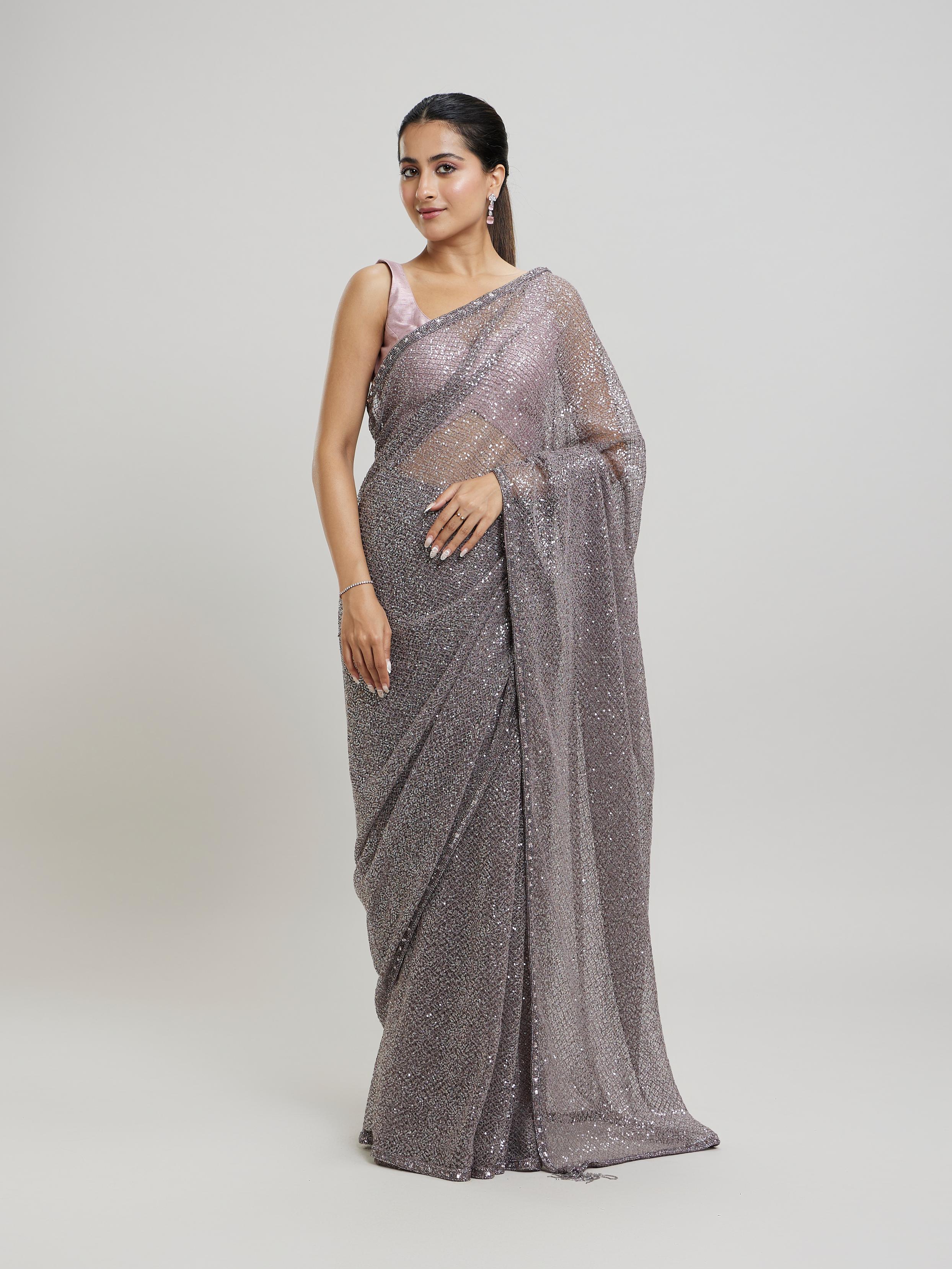 Twamev Women Regal Purple Sequin Saree
