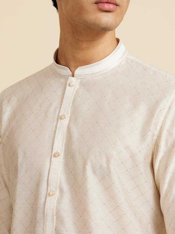 Diwas Men Cream White Grid Patterned Kurta