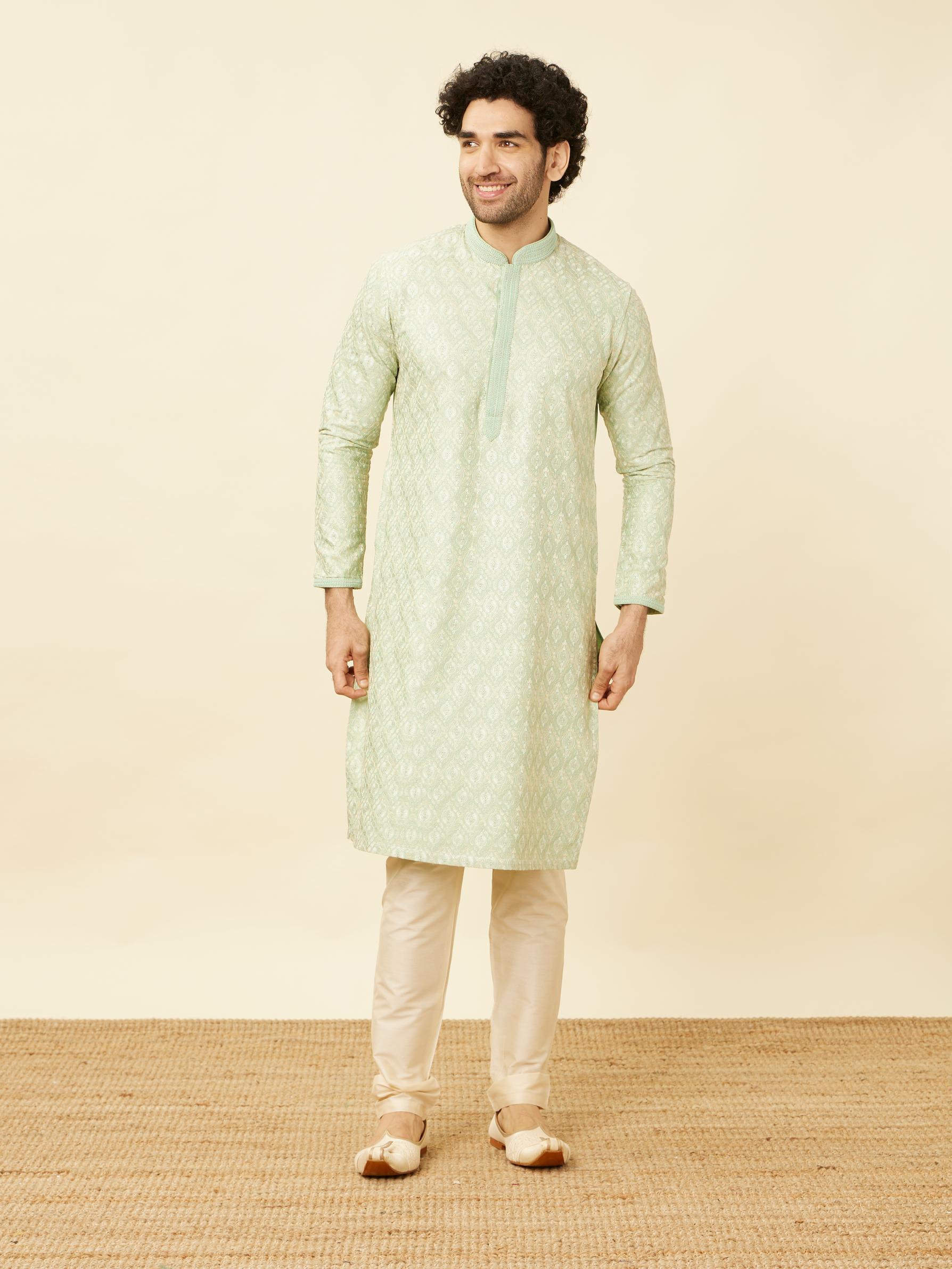 Twamev Men Mint Green Fresh Kurta Set