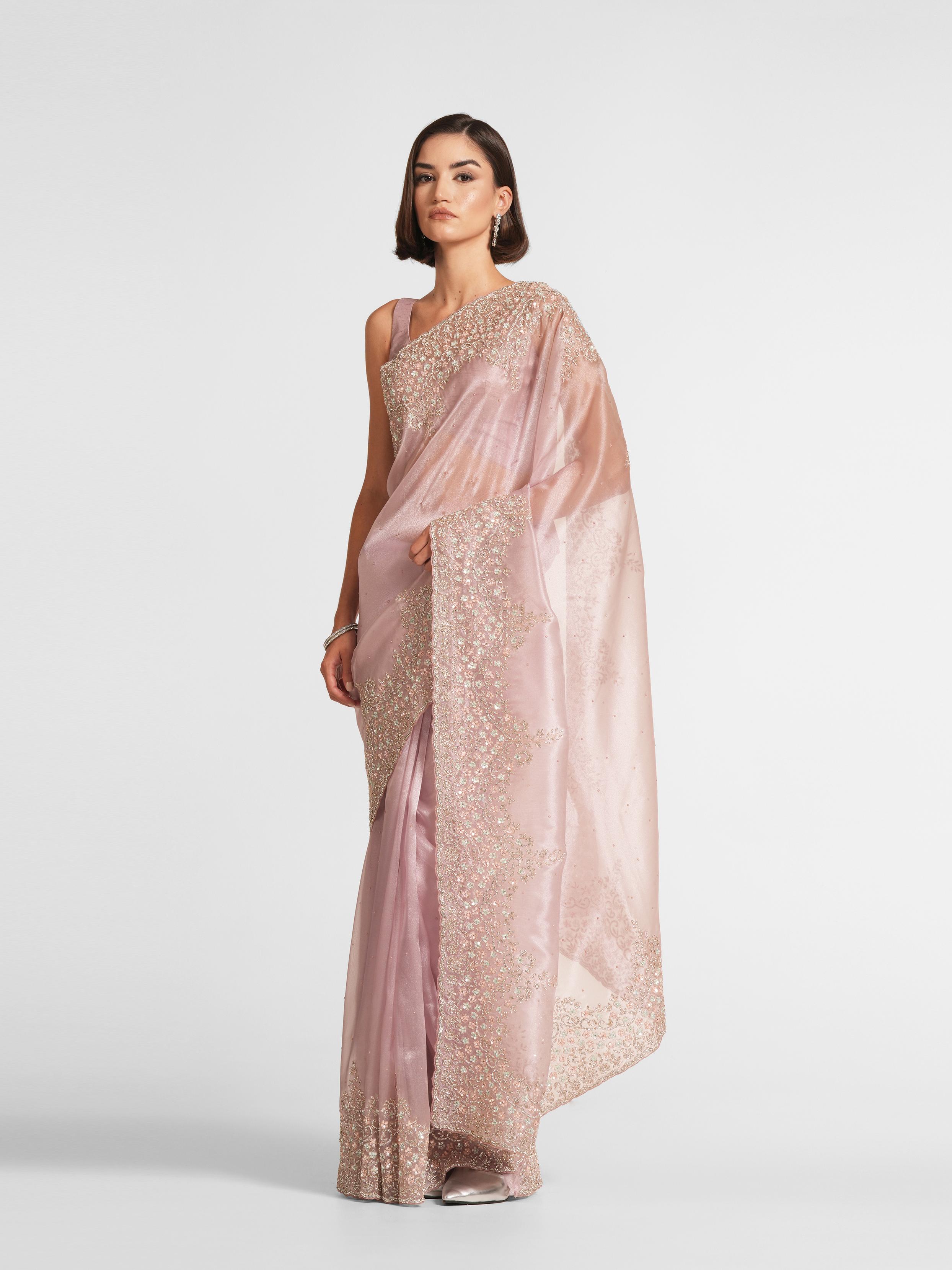 Twamev Women Twilight Purple Stone Studded Saree