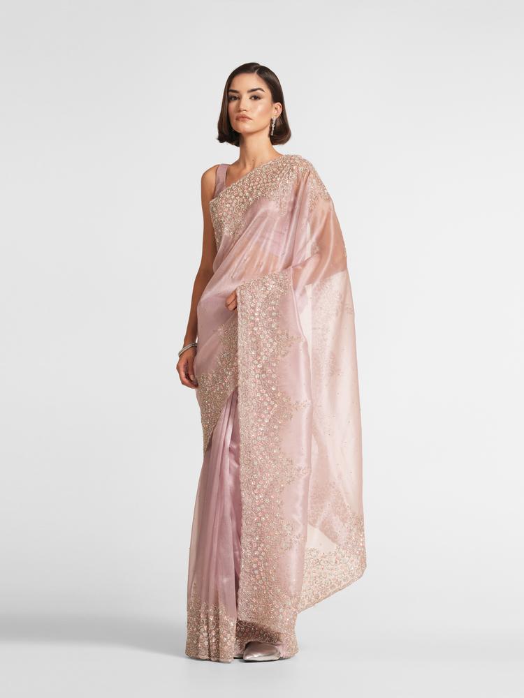 Twamev Women Twilight Purple Stone Studded Saree