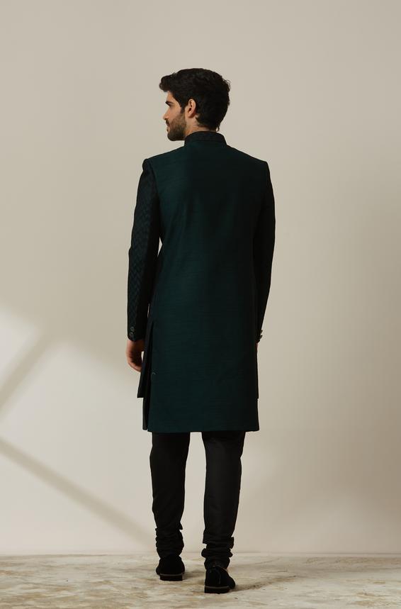 Twamev Men Bottle Green Achkan Style Indo Western Set