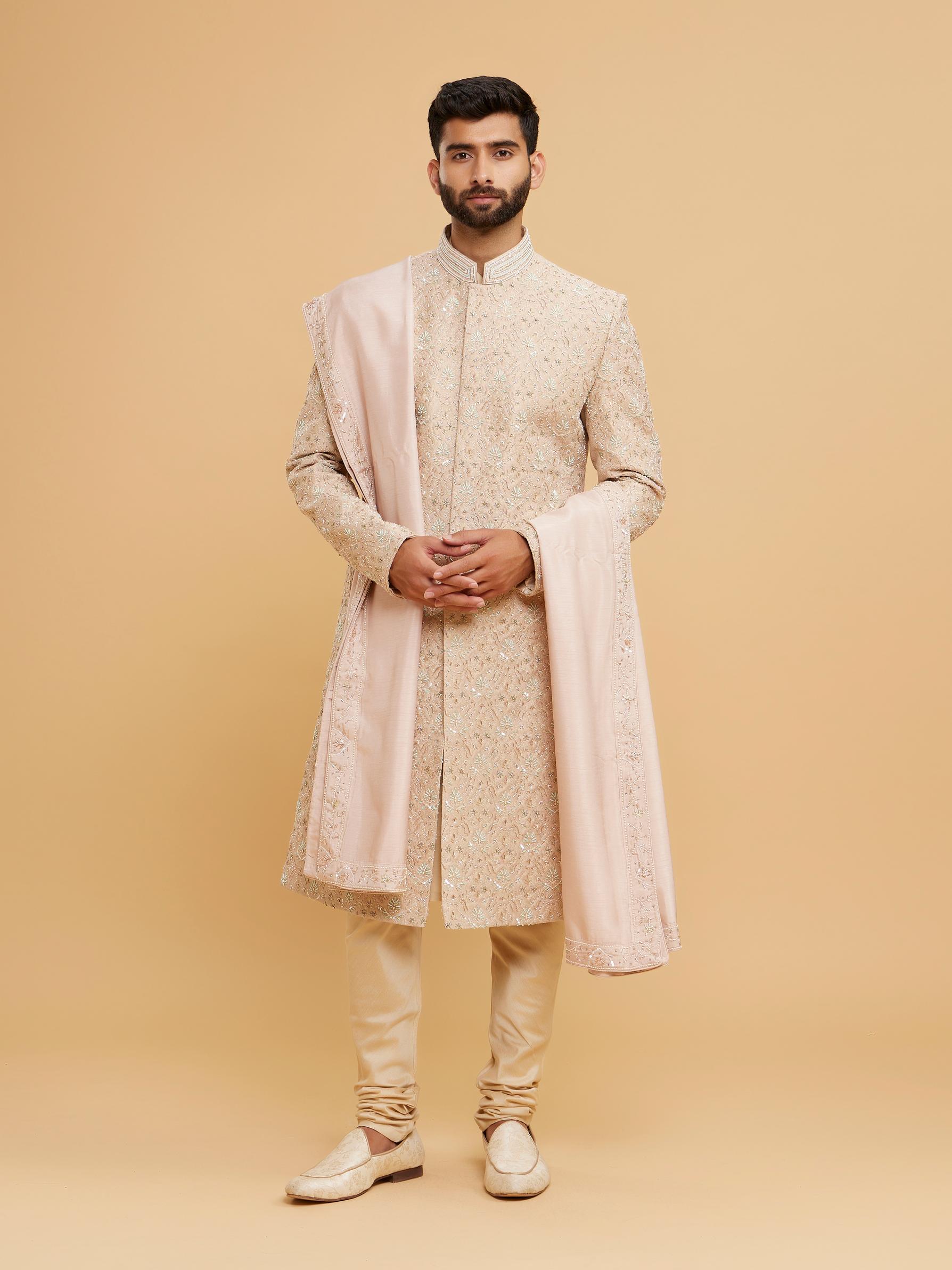 Twamev Men Dusty Pink Brocade Sherwani