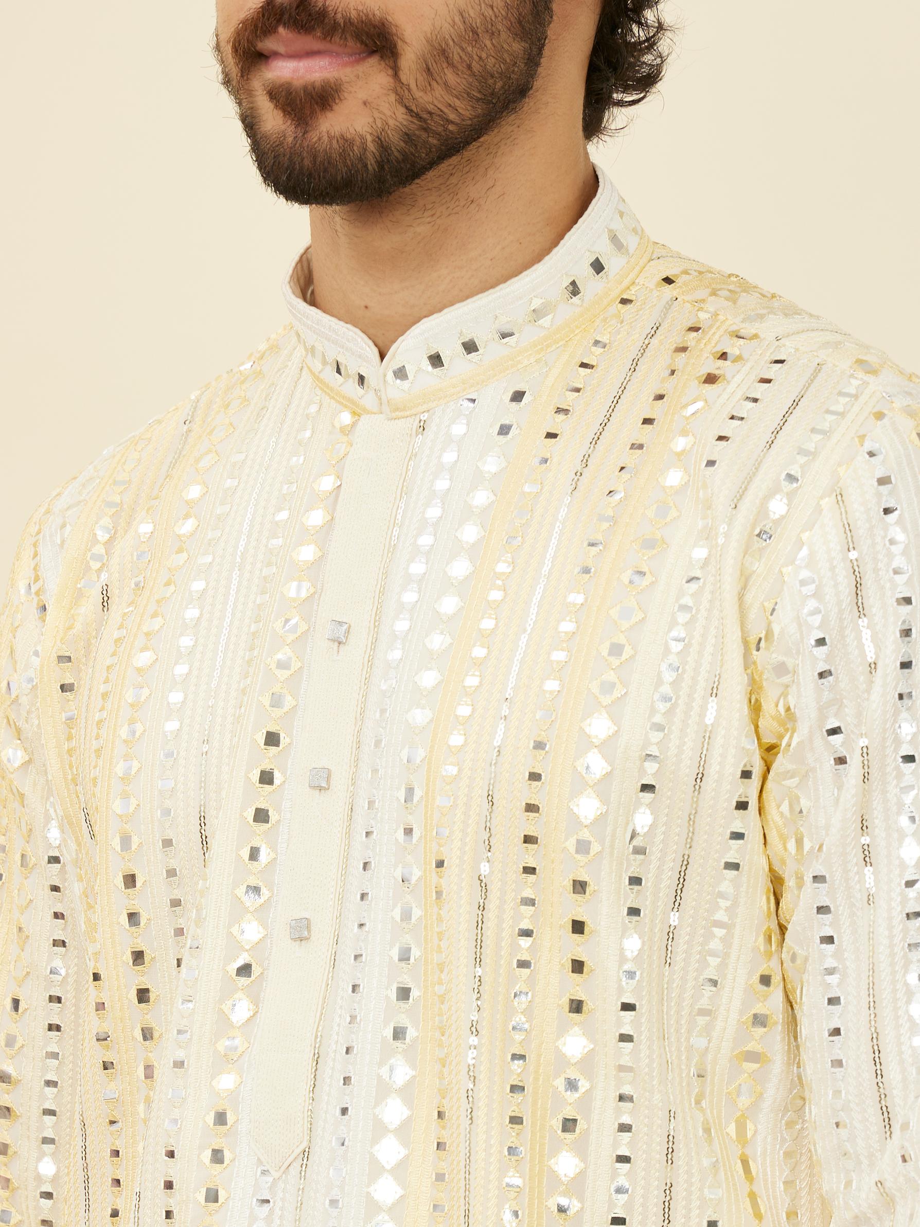 Twamev Men Lemon Yellow Kurta Set with Mirror Work