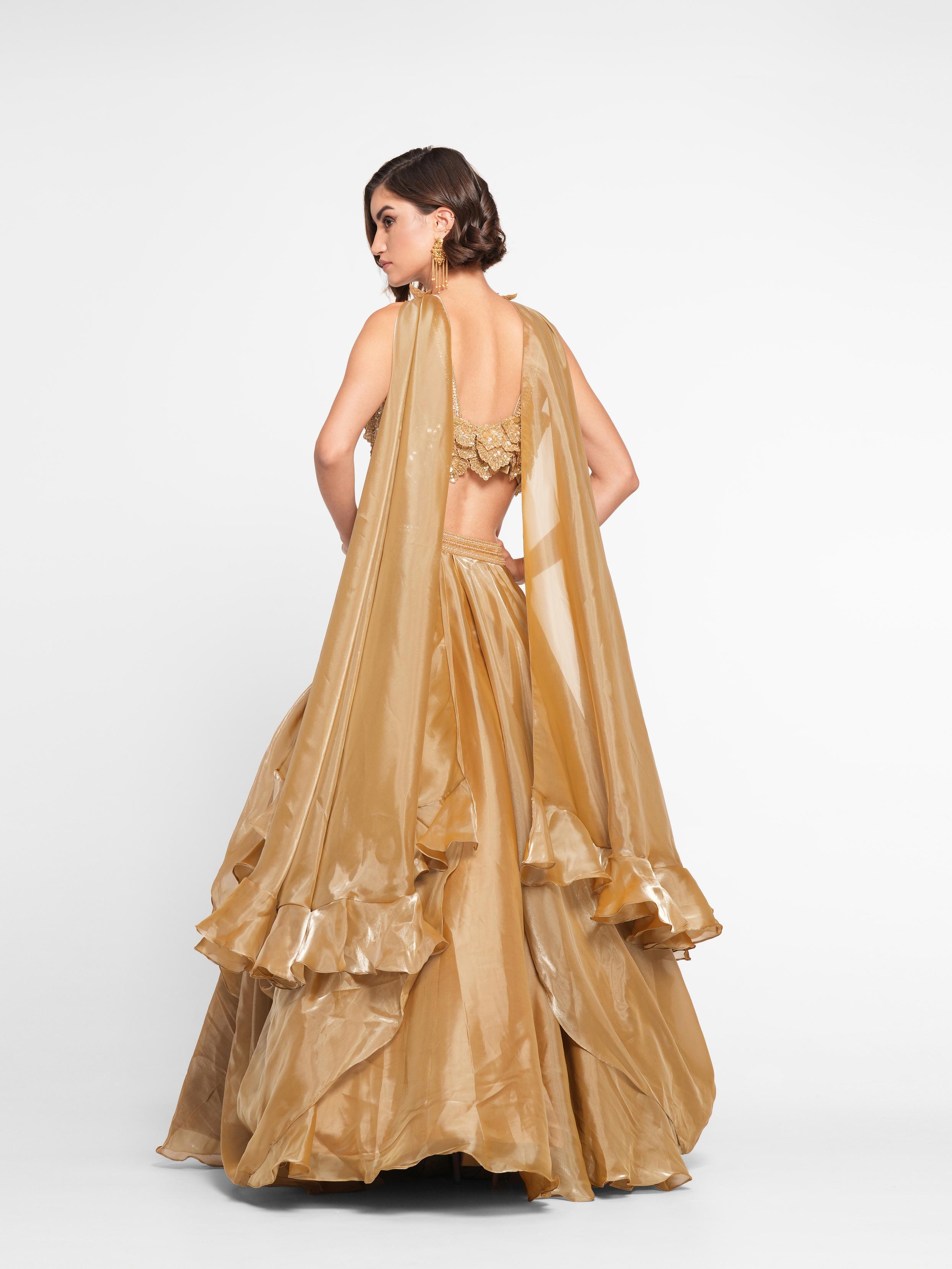 Twamev Women Golden Gleam Trio Set Skirt Top