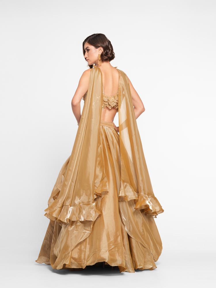 Twamev Women Golden Gleam Trio Set Skirt Top