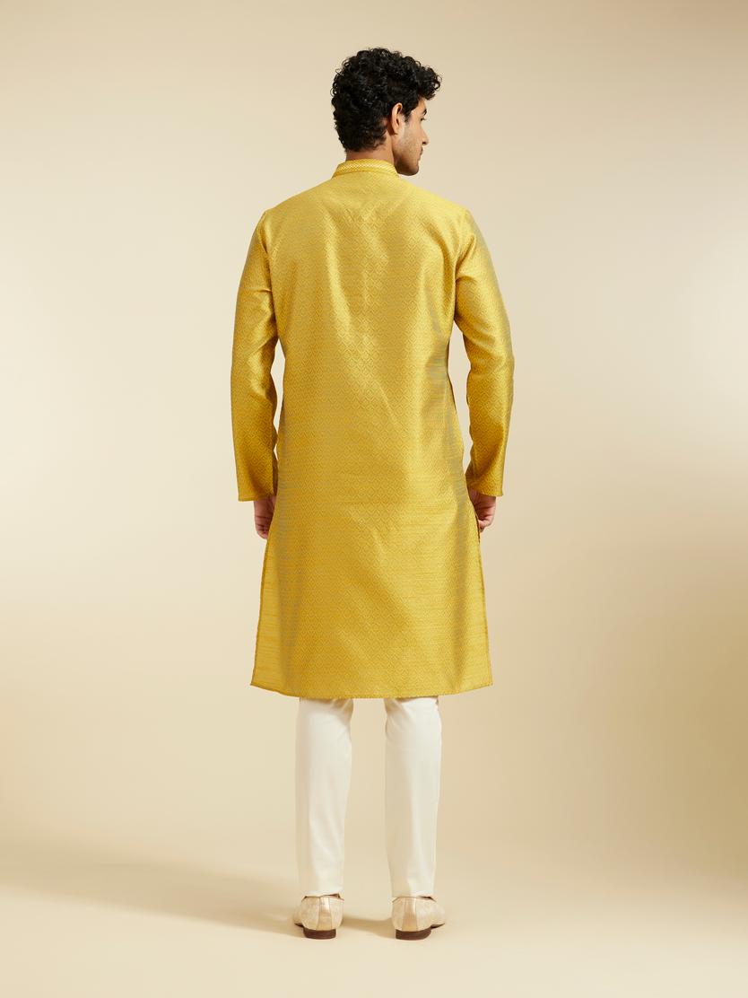 Diwas Men Mehndi Green Jaal Patterned Kurta with Fern Motifs
