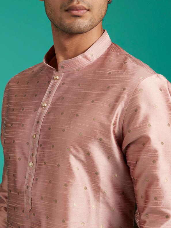 Diwas Men Peach Blossom Kurta with Dotted Boond Pattern