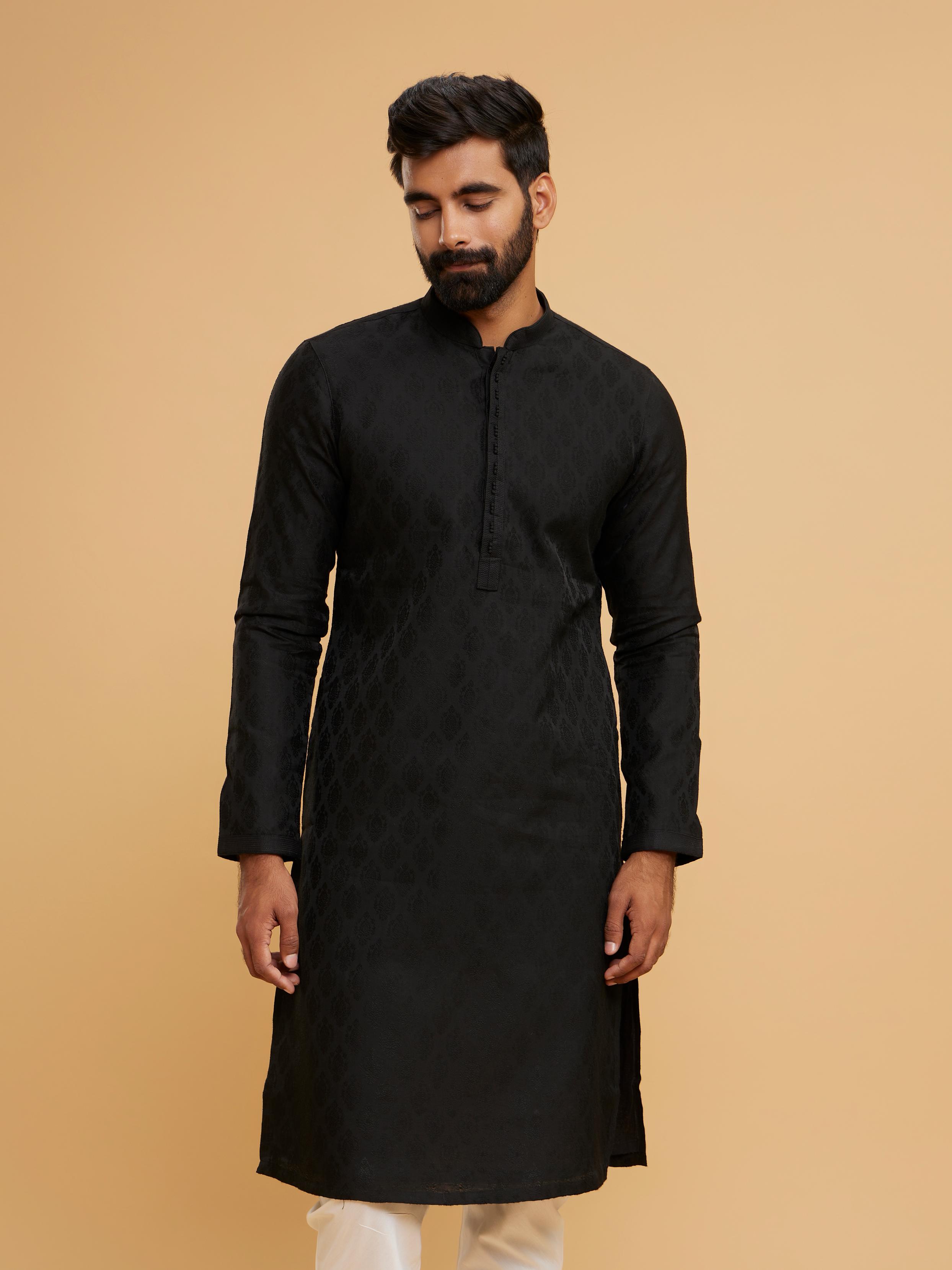 Twamev Men Black Festal Kurta Pajama