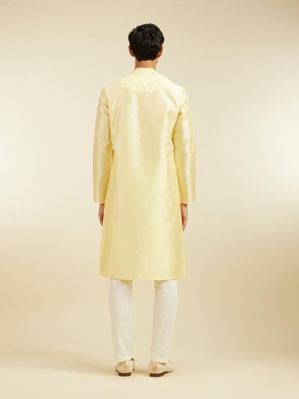 Diwas Men Lemon Yellow Grid Patterned Kurta