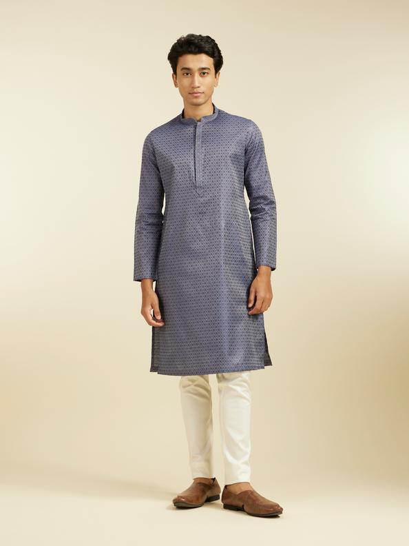 Diwas Men Oxford Blue Kurta with Circular Buta Motifs