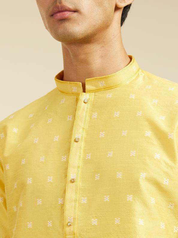 Diwas Men Sunshine Yellow Buta Embroidered Kurta with Sequin