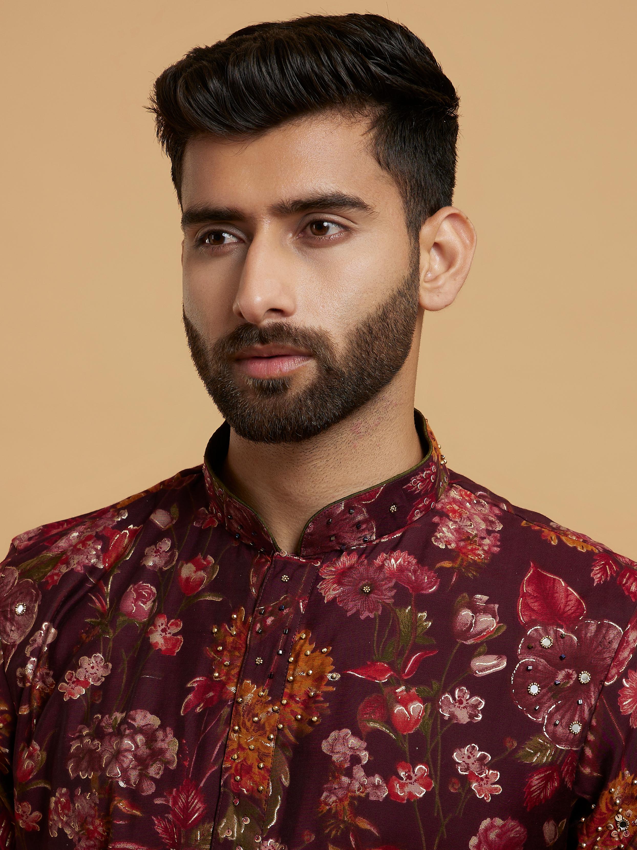 Twamev Men Elegant Wine Kurta Pajama