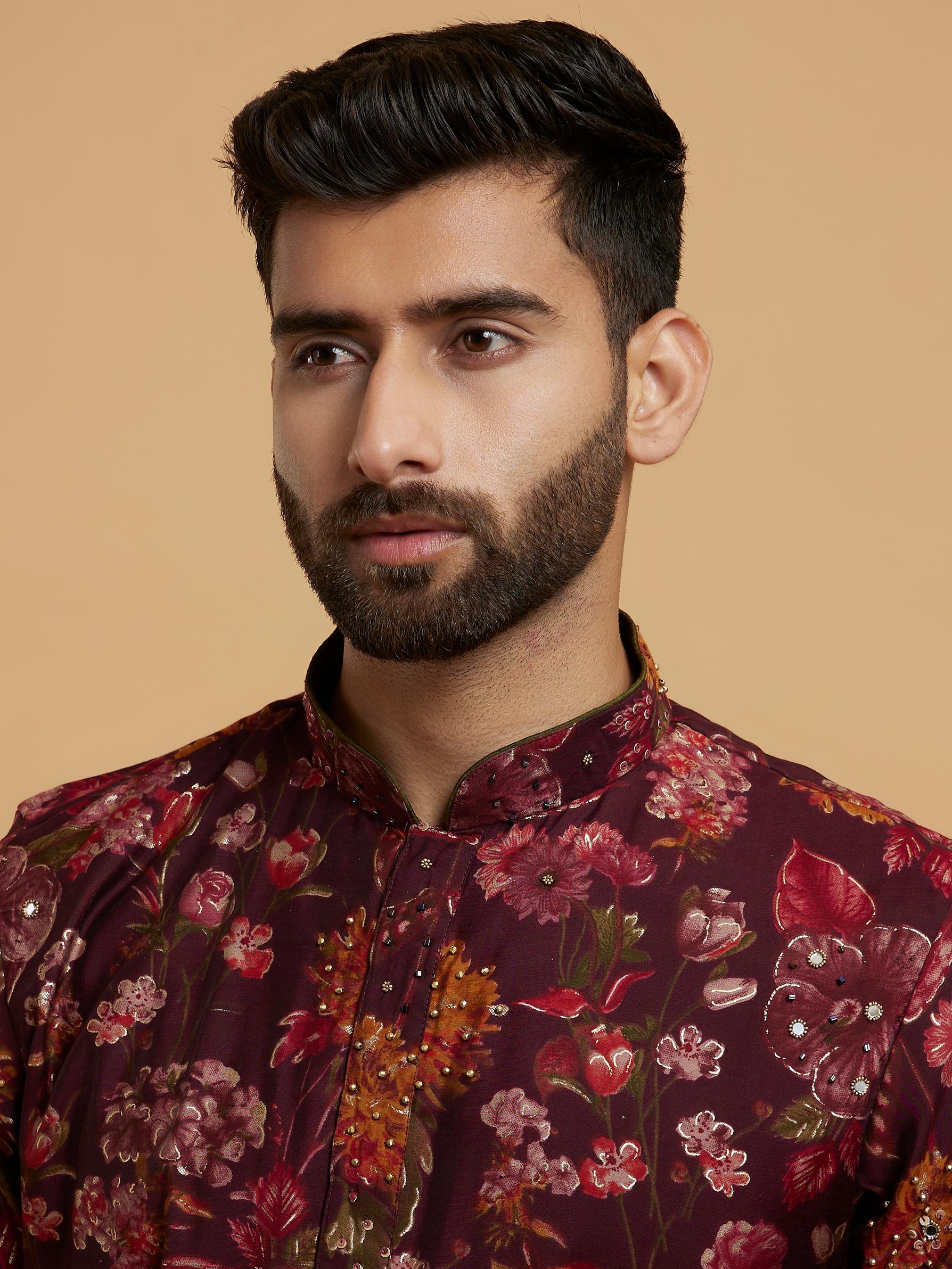 Twamev Men Elegant Wine Kurta Pajama