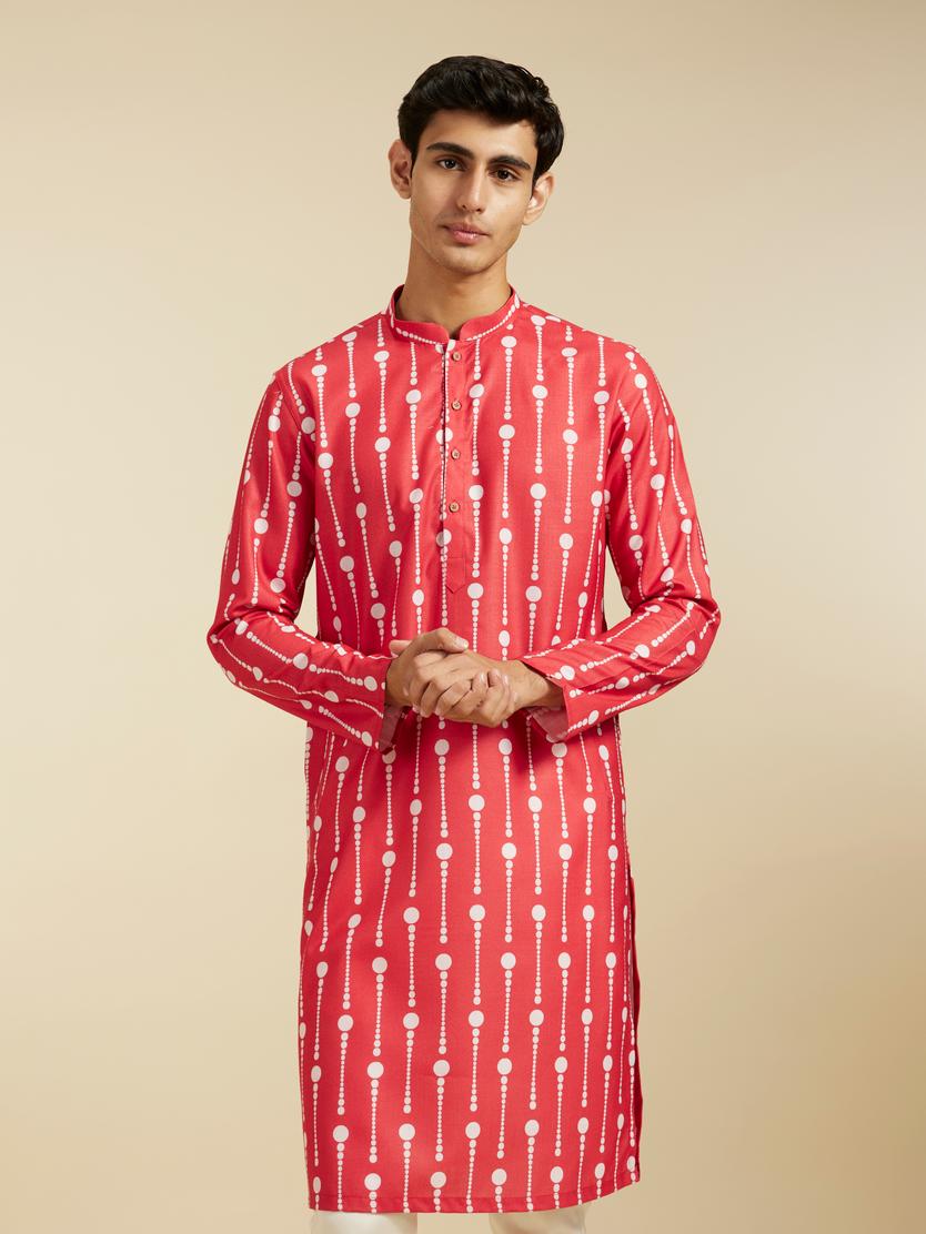 Diwas Men Poppy Red Modish Dotted Printed Kurta
