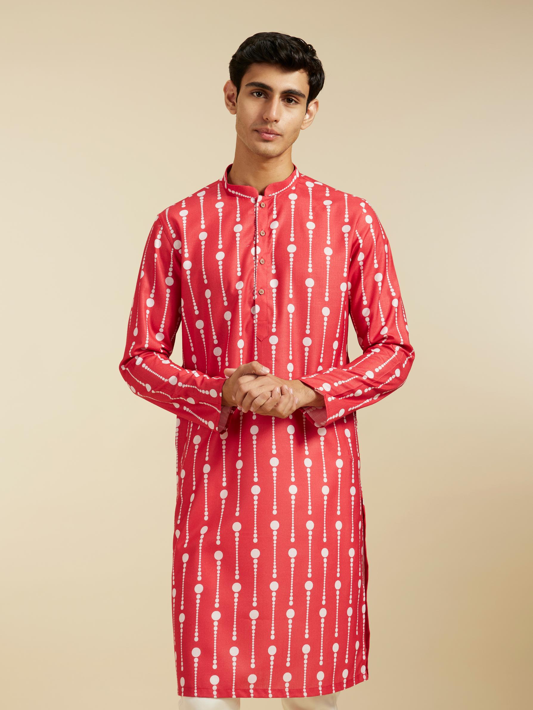 Diwas Men Poppy Red Modish Dotted Printed Kurta