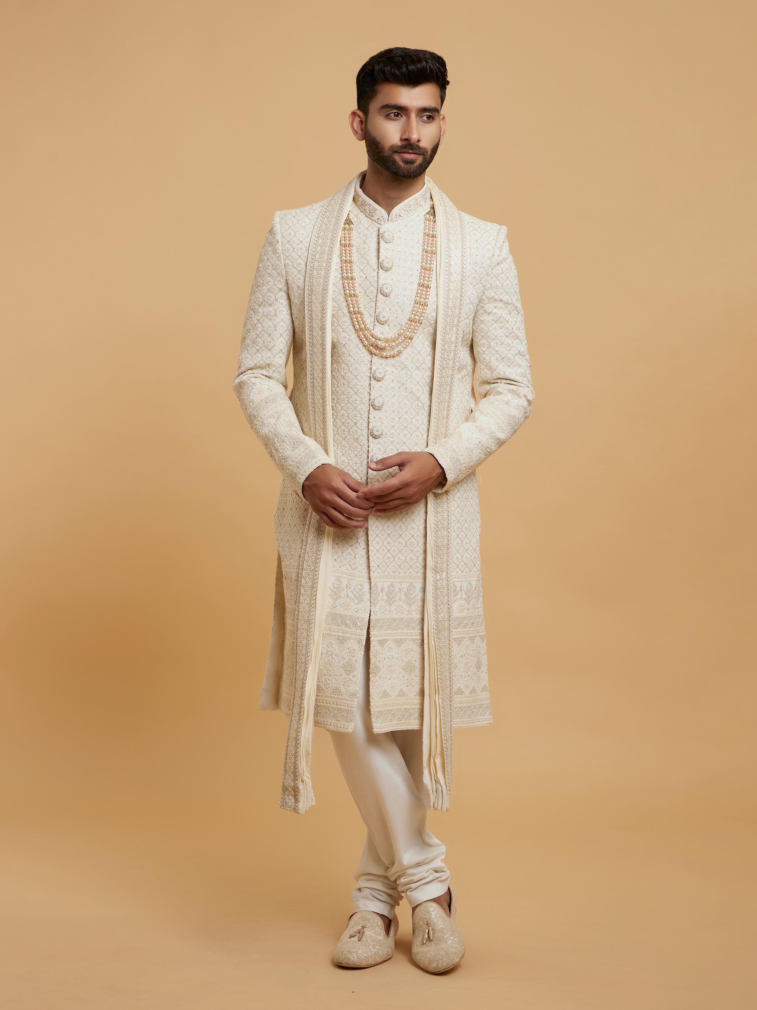 Twamev Men Cream Ensemble Sherwani