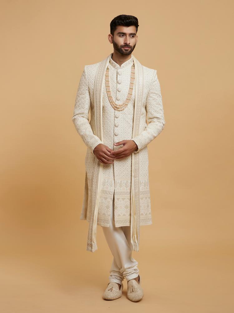Twamev Men Cream Ensemble Sherwani