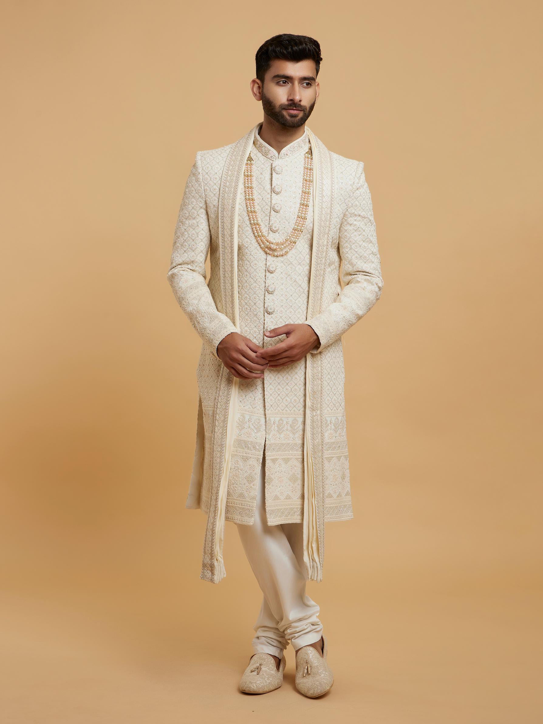 Twamev Men Cream Ensemble Sherwani