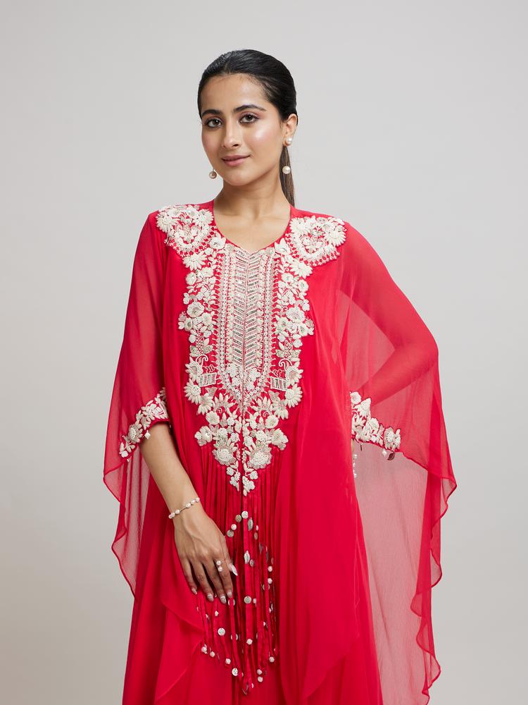 Twamev Women Pink Georgette Celebratory Splash Indo Western