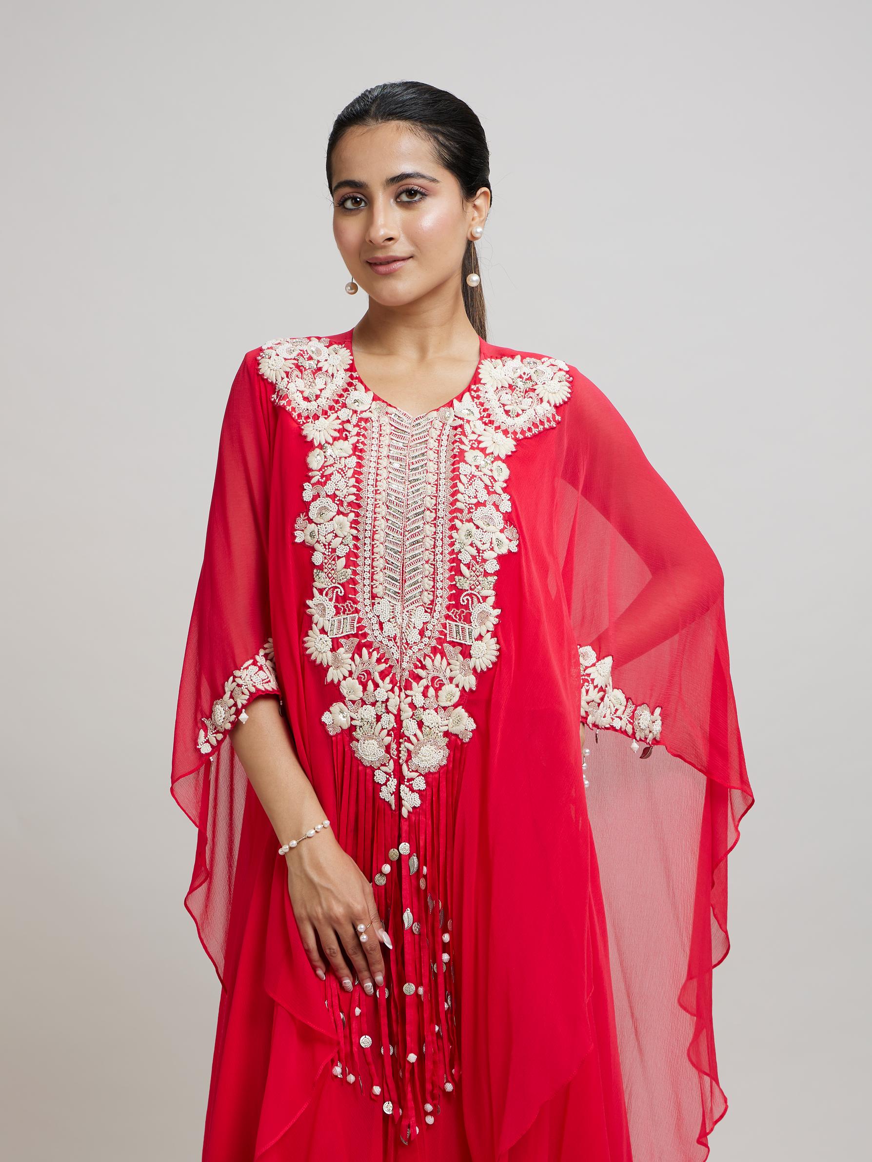 Twamev Women Pink Georgette Celebratory Splash Indo Western