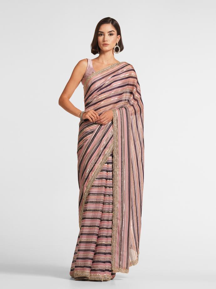 Twamev Women Lavish Purple Organza Saree