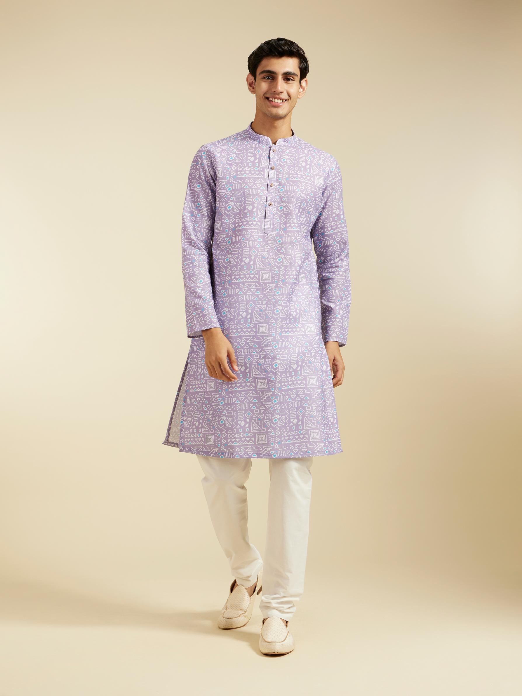 Diwas Men Soft Lilac Aztec Printed Kurta
