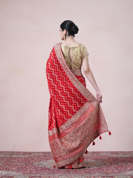 Twamev Women Regal Red Satin Saree