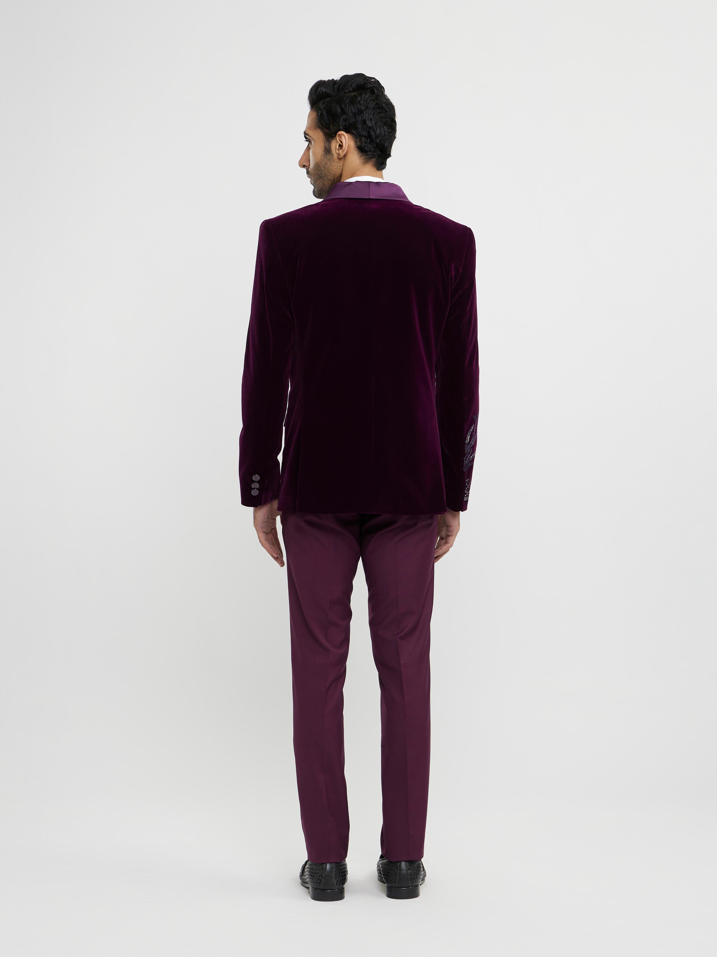 Twamev Men Regal Wine Velvet Suit Set