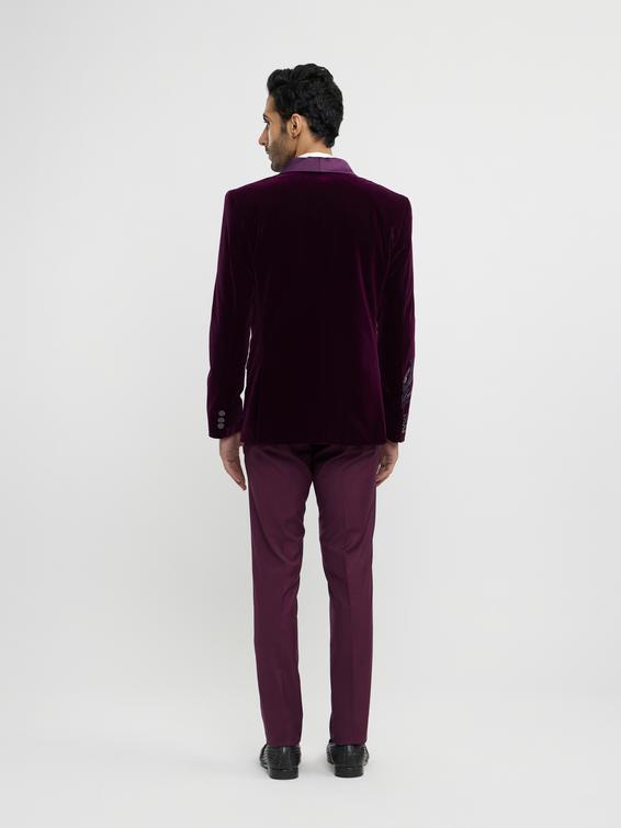 Twamev Men Regal Wine Velvet Suit Set