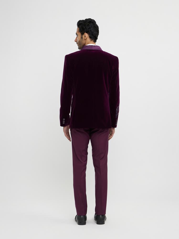 Twamev Men Regal Wine Velvet Suit Set