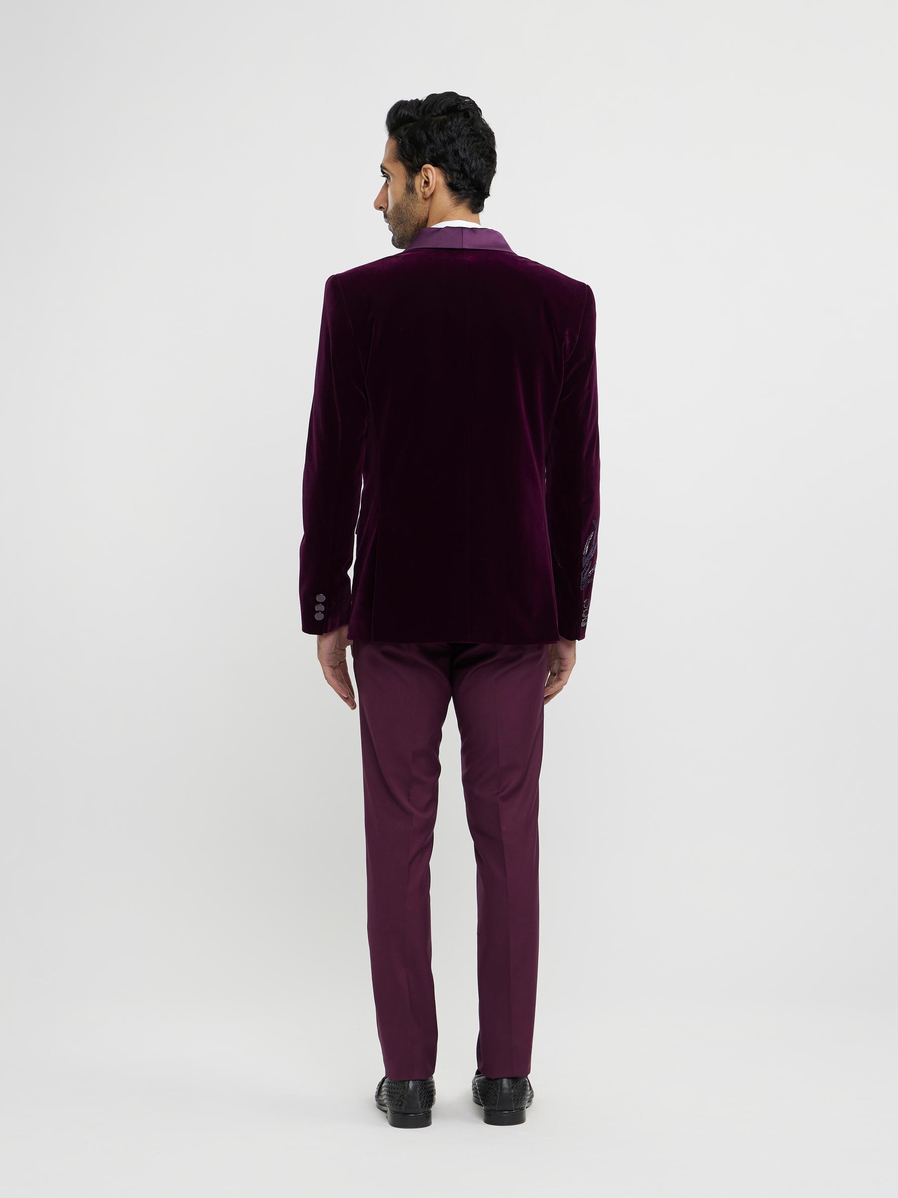 Twamev Men Regal Wine Velvet Suit Set