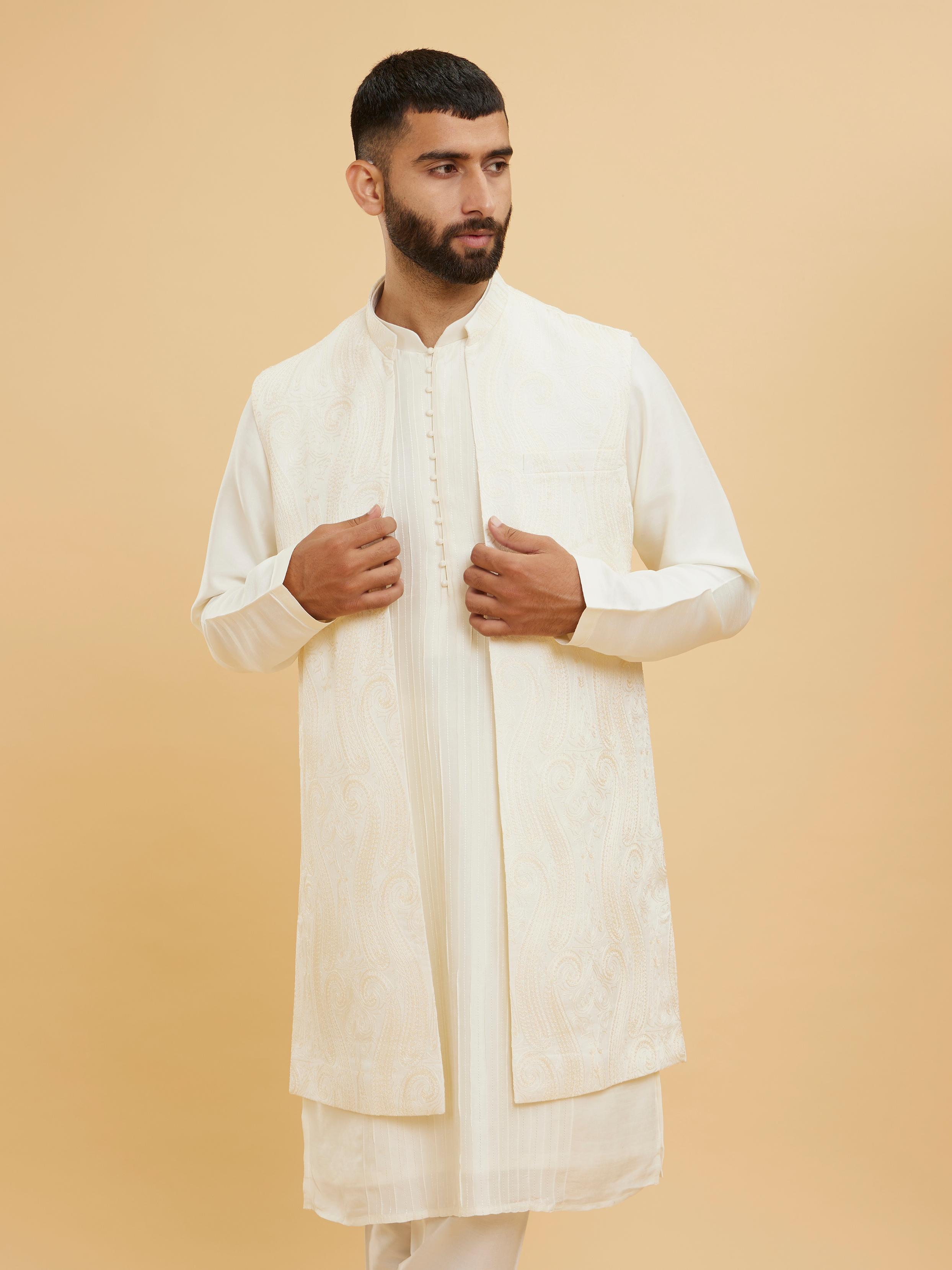 Twamev Men Elegant Cream Kurta Jacket Set