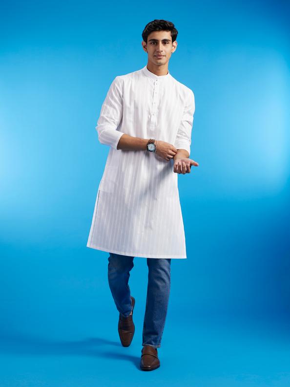 Diwas Men White Cotton Kurta Celebration Wear