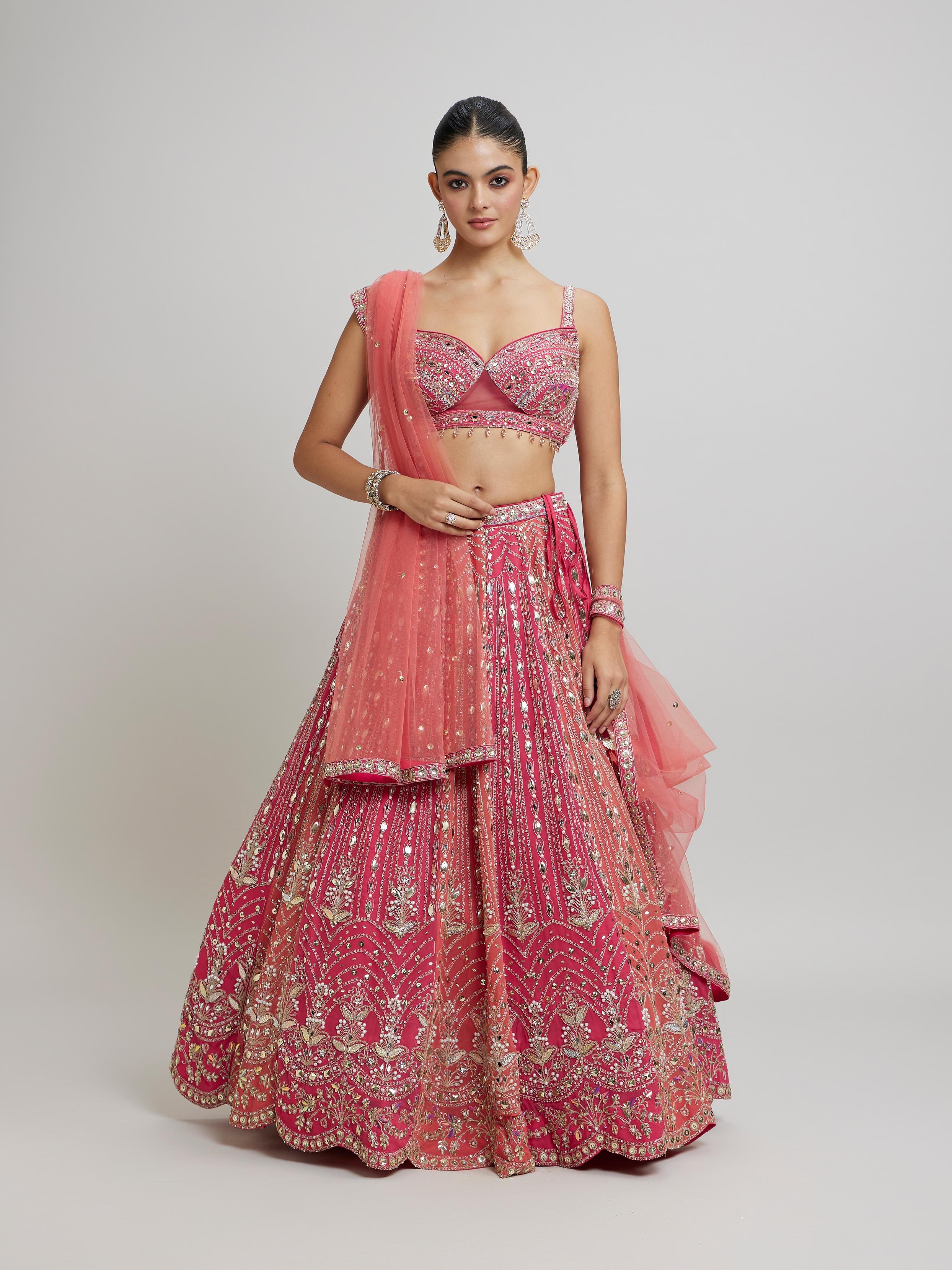 Twamev Women Exquisite Pink Georgette Lehenga