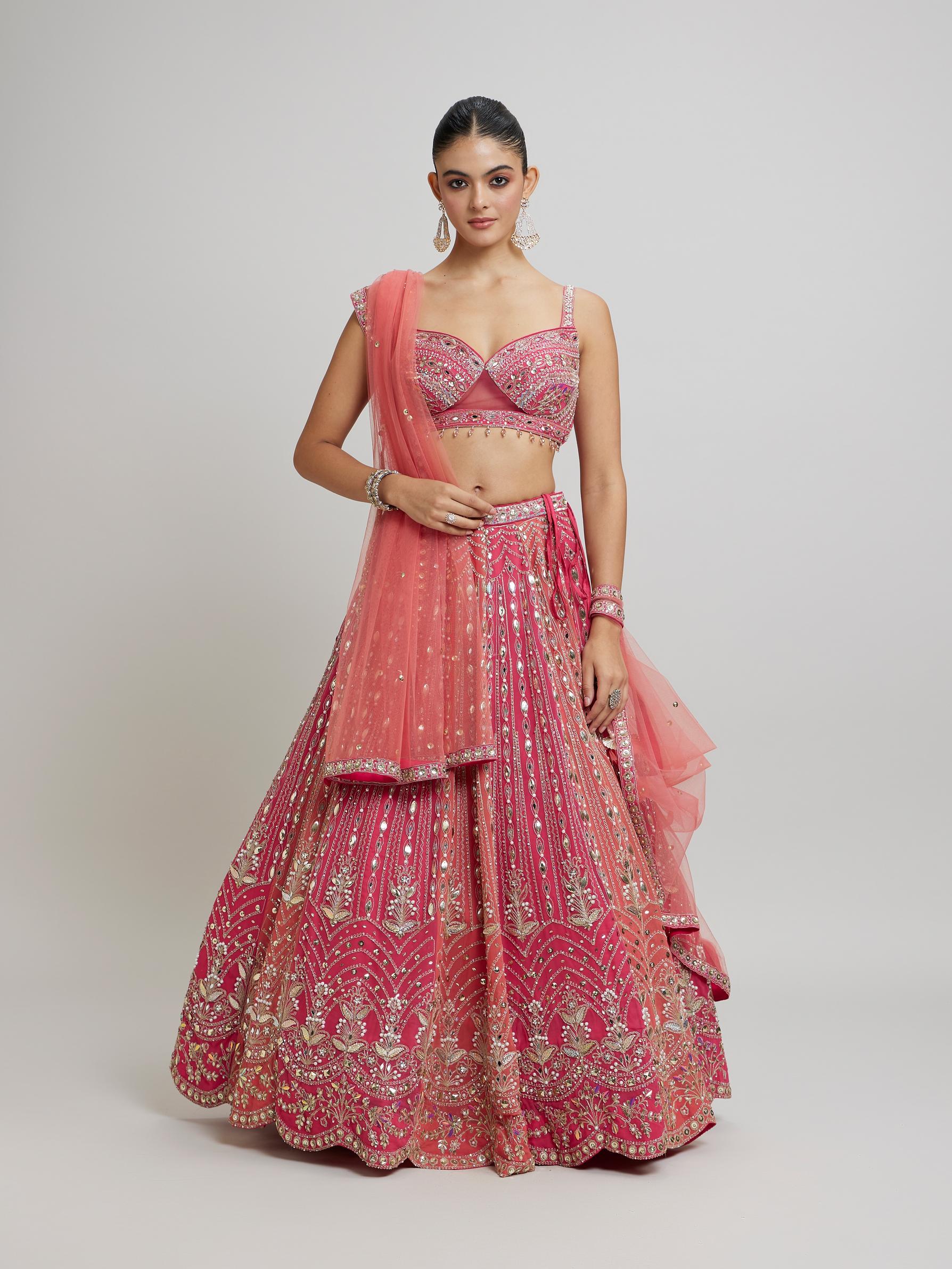Twamev Women Exquisite Pink Georgette Lehenga