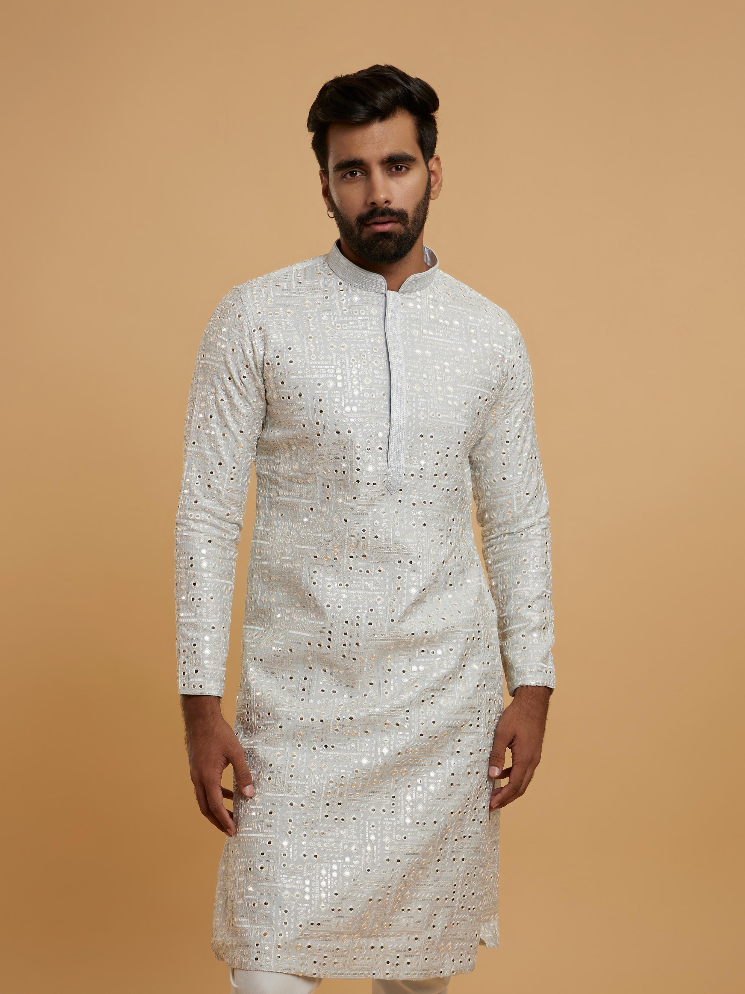 Twamev Men Light Grey Elegance Kurta Pajama
