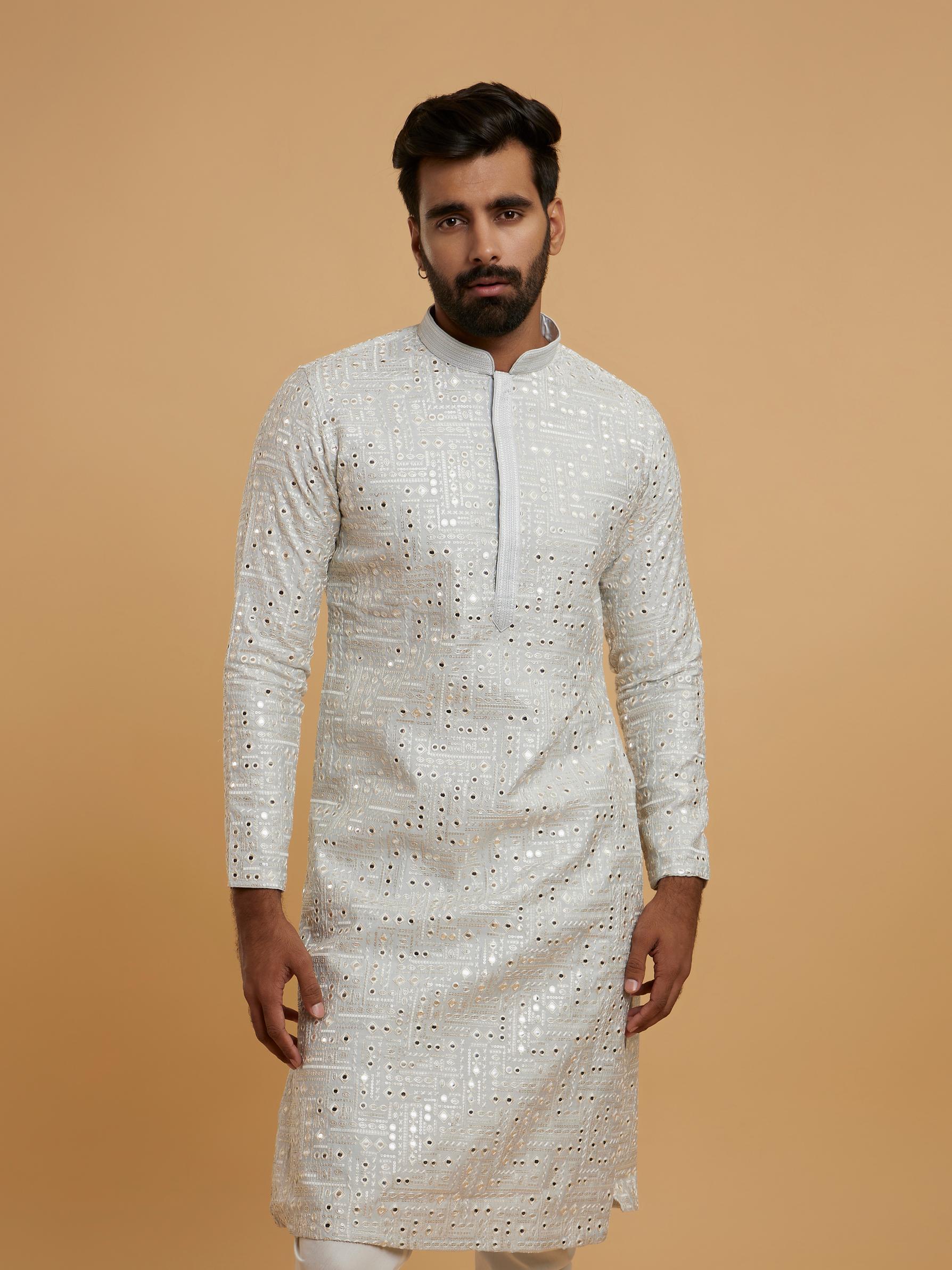 Twamev Men Light Grey Elegance Kurta Pajama