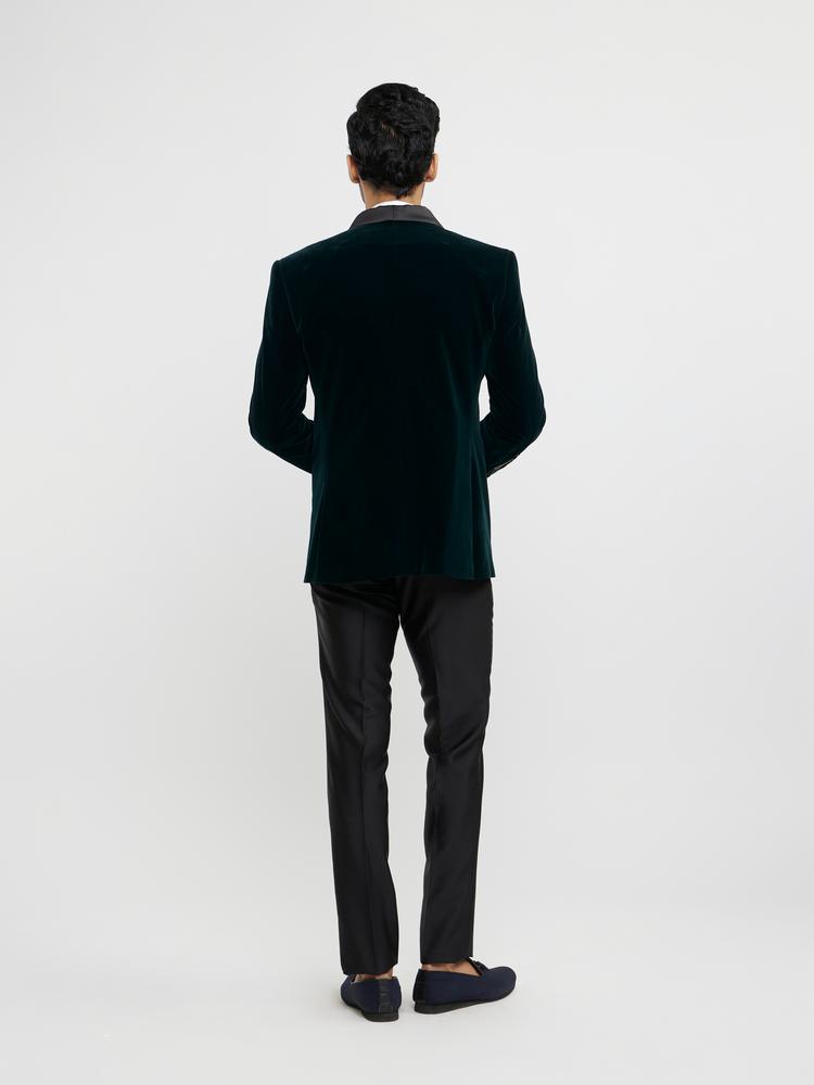 Twamev Men Elegant Dark Green Velvet Suit Set