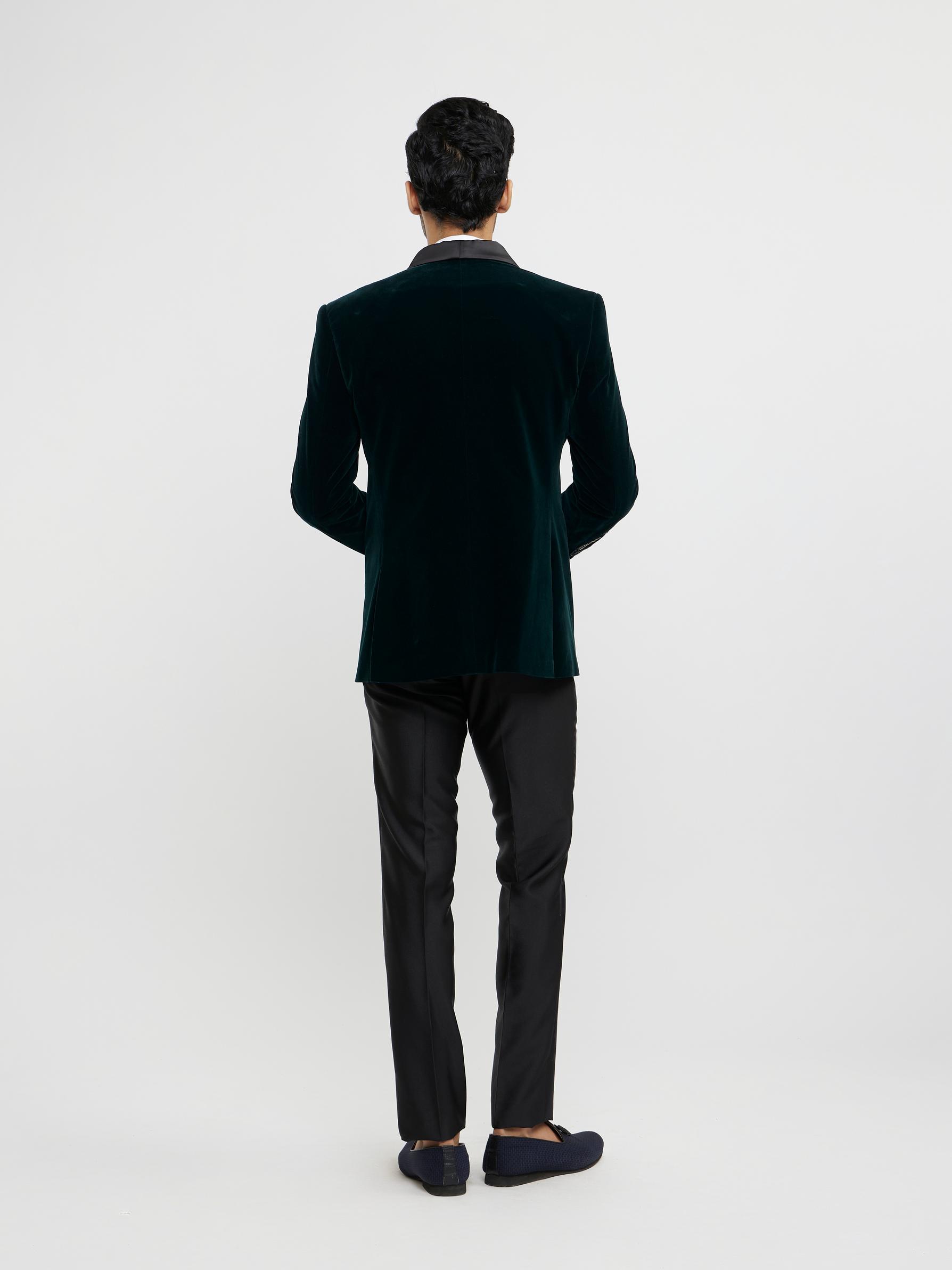 Twamev Men Elegant Dark Green Velvet Suit Set