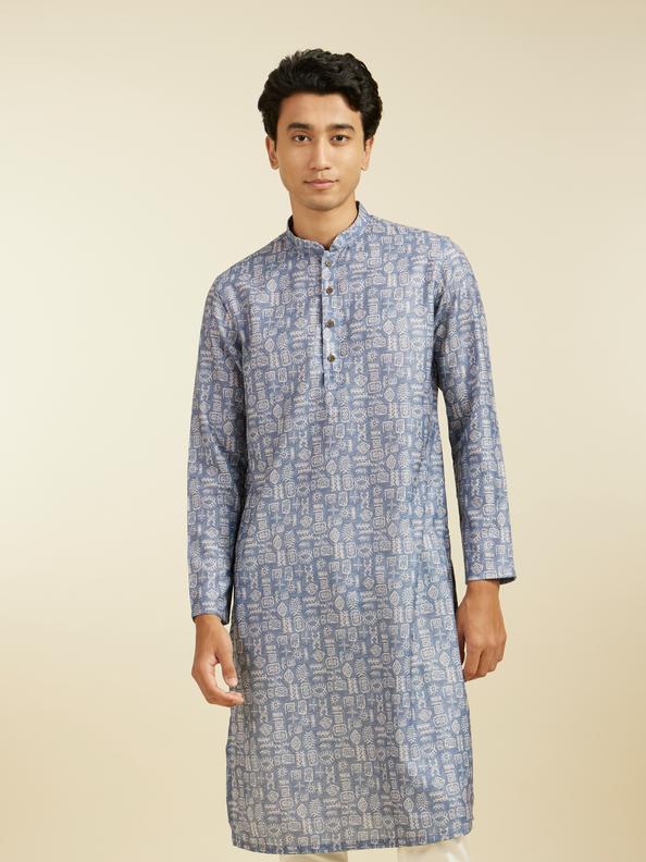 Diwas Men Lavendar Grey Aztec Print Kurta