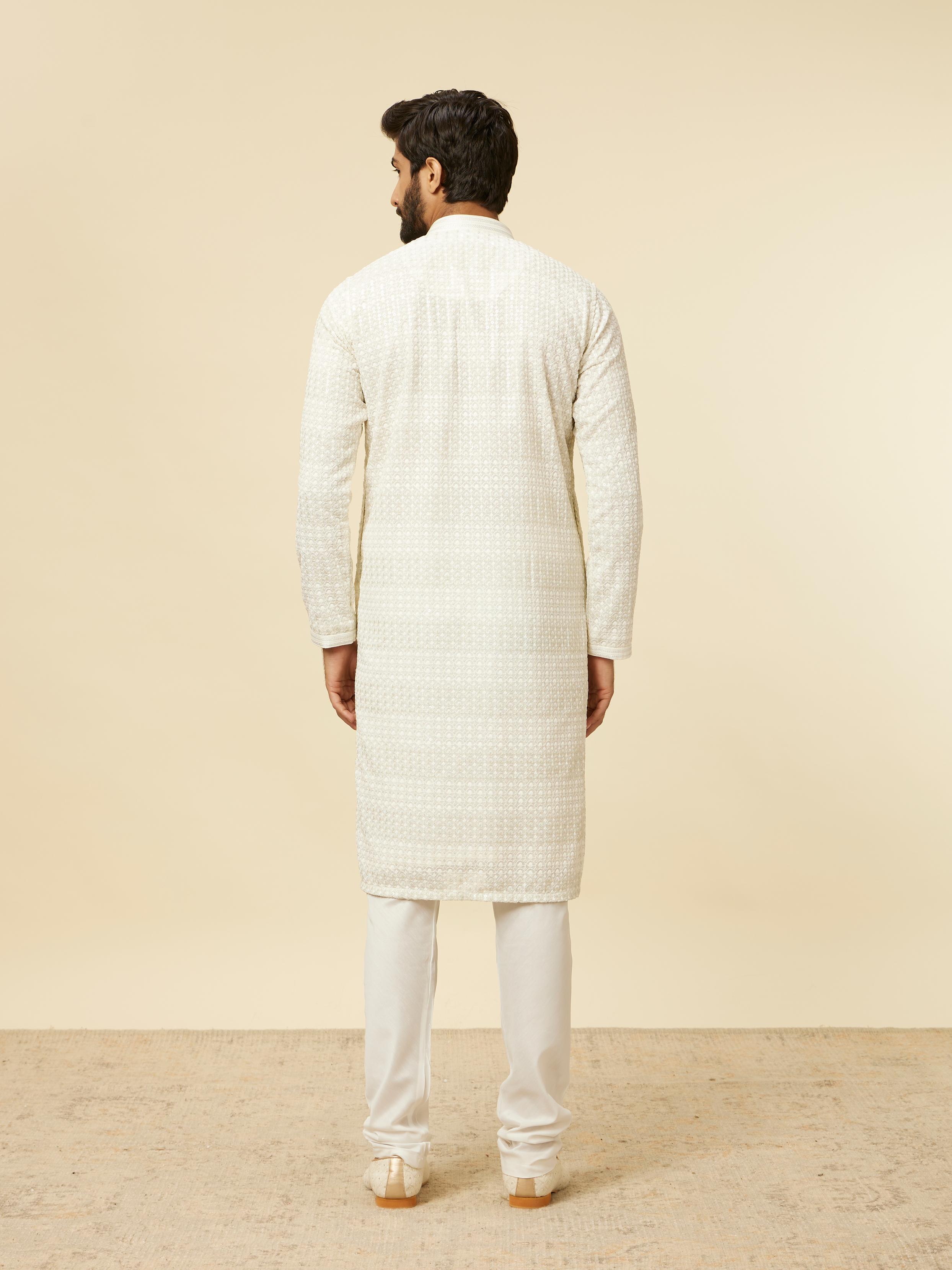 Twamev Men Warm White Self Patterned Sequinned Kurta Set